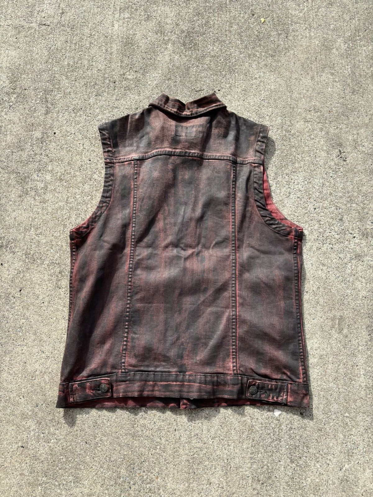 Vintage Wornstar Idolmaker CC Washed Acid Maroon Leather Biker Vest Size US L / EU 52-54 / 3 - 6 Thumbnail