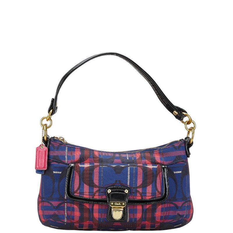 Coach Coach Nylon Patent Leather Poppy Tartan Groovy Shoulder Bag 21621 Enamel Shoulder Bag 21621 in Blue, Women's