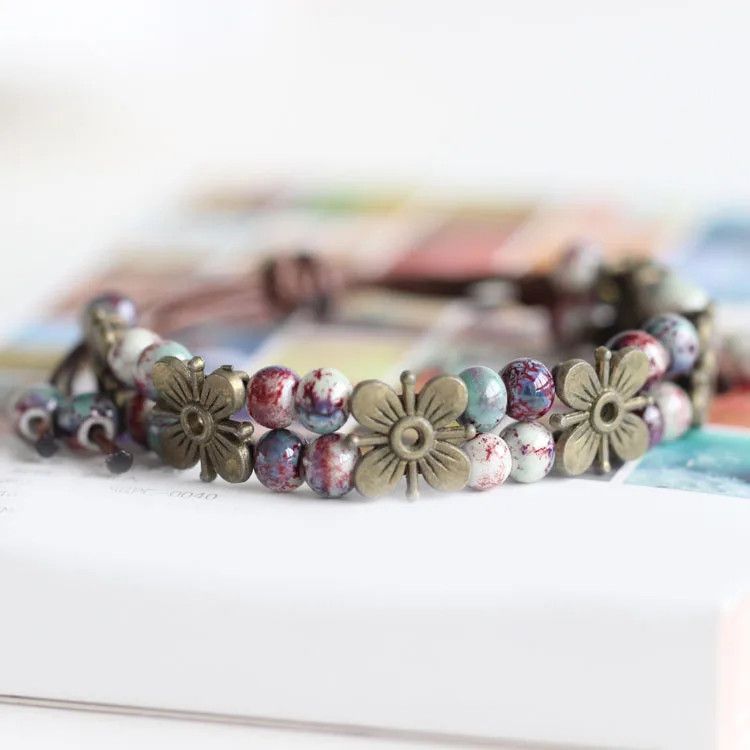 Handmade Flower Ceramic Bracelet Handmade Jewelry Gift For Her Size ONE SIZE - 2 Thumbnail