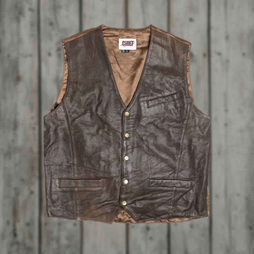 Vintage VINTAGE Chief Apparel Leather Vest Shirt Adults Large Brown 1990s Mens Size US L / EU 52-54 / 3 - 1 Thumbnail