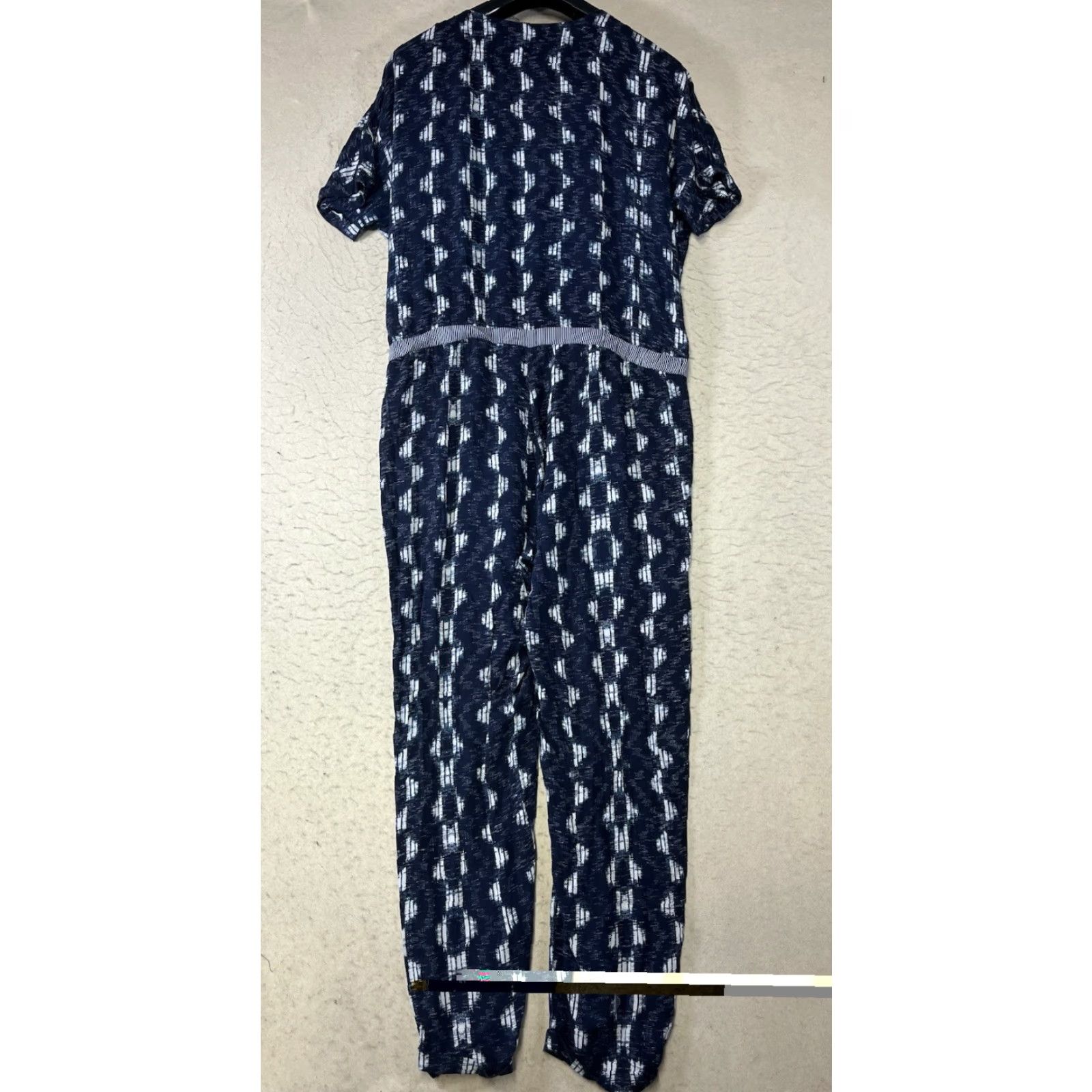 Velvet Velvet by Graham & Spencer Jumpsuit Womens Abstract Print V-Neck Short Sleeve Navy Blue M Regular One-Piece Size 32" / US 10 / IT 46 - 2 Thumbnail