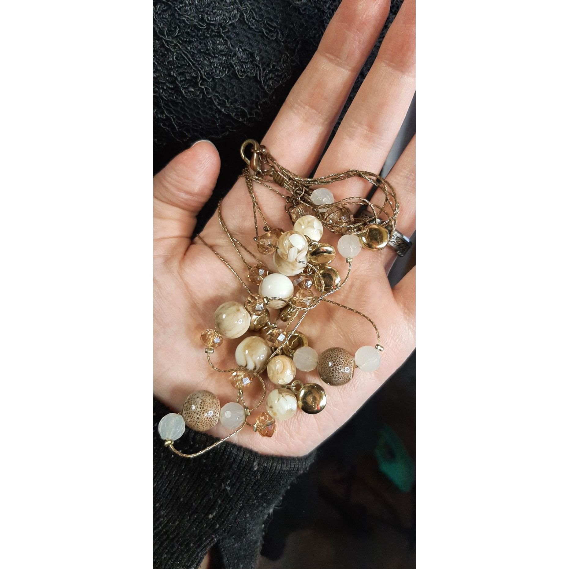 Other Layered Gold-Tone Beaded Necklace With Natural Stone And Res Size ONE SIZE - 5 Thumbnail