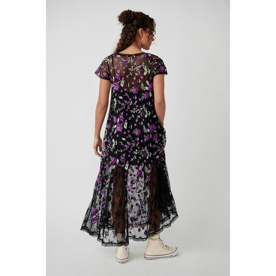 Free People New Sky Bright Floral Midi Dress $228 SMALL Black/Purple Size S / US 4 / IT 40 - 6 Thumbnail
