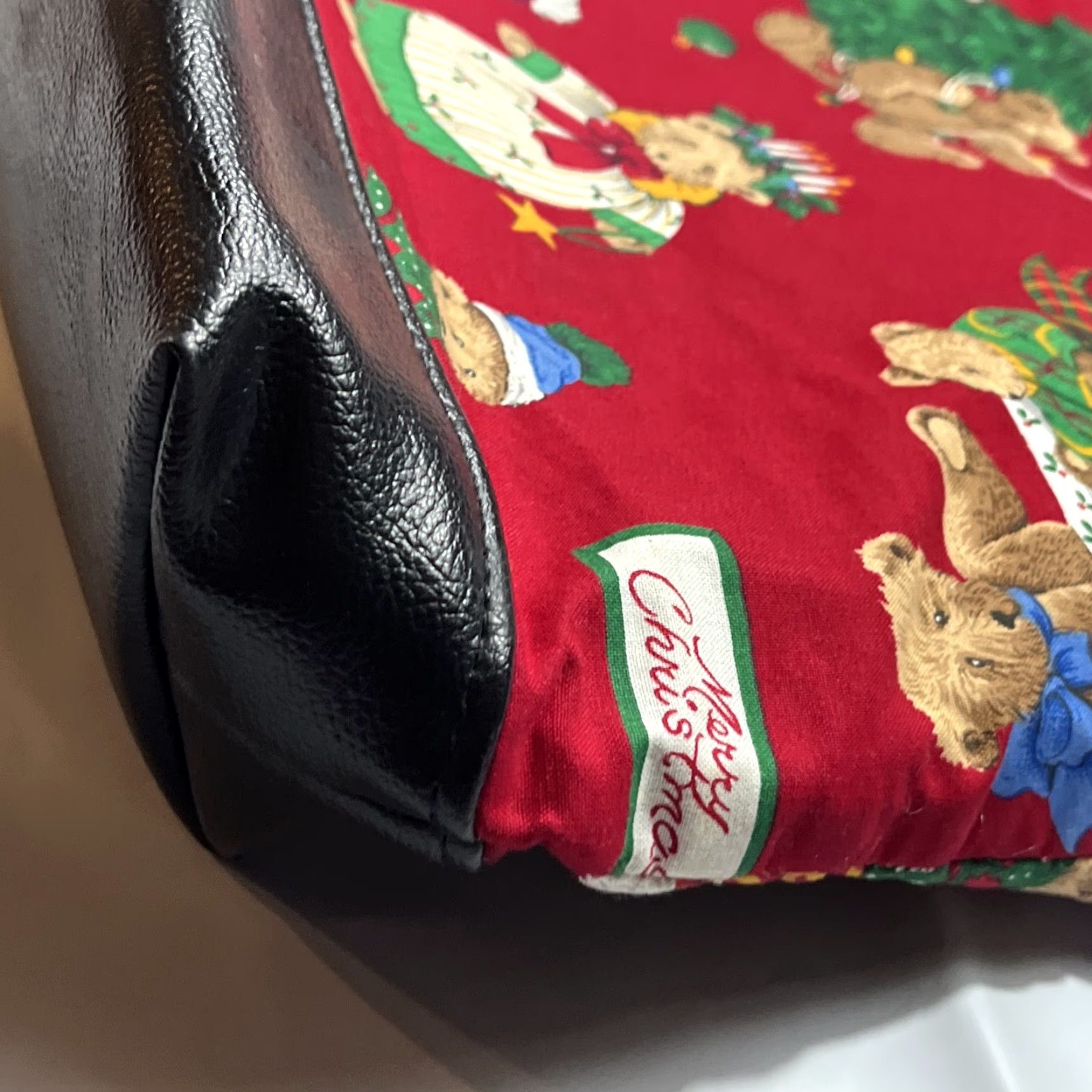 Vintage VINTAGE Unbranded Tote Bag Black Lined Cotton Canvas Christmas Teddy Bears 13”x19” Red Green Tree Santa Size ONE SIZE - 2 Thumbnail