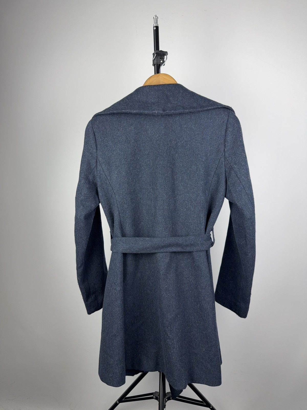 Japanese Brand NAF NAF Ruffle Wool Blend Belted Coat Dark Blue 38 / S-M Size S / US 4 / IT 40 - 8 Thumbnail