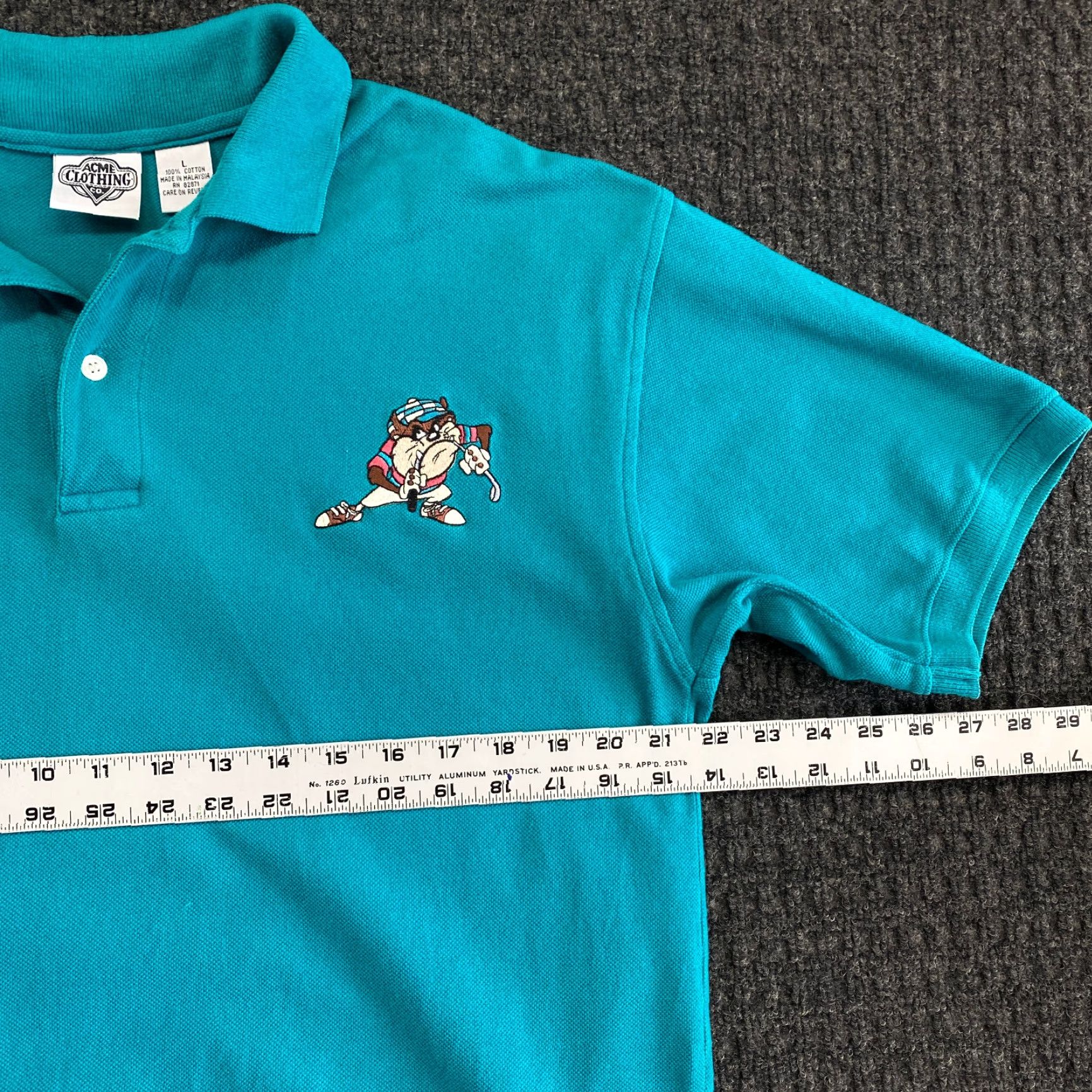 Vintage VINTAGE Looney Tunes Polo Shirt Golfing 2XL Teal Blue Green Acme Clothing Co Taz Green Polo Shirt Men 90s Cartoon Golf Size US L / EU 52-54 / 3 - 7 Thumbnail