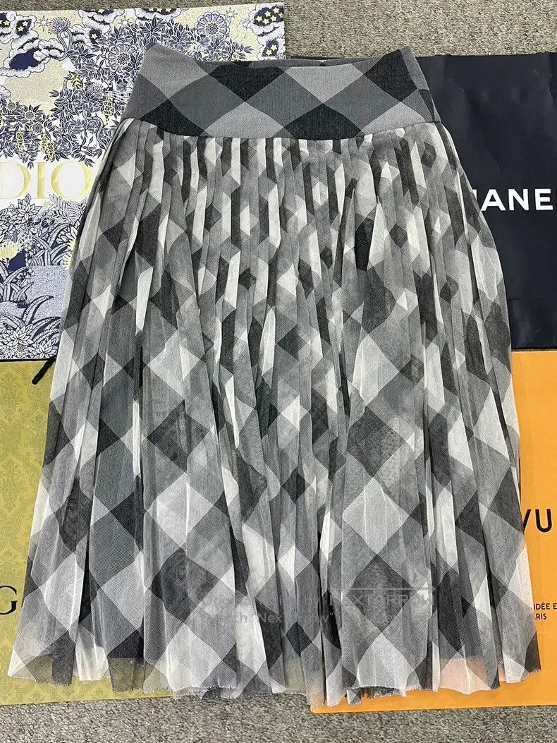 Dior Dior Black and white gray colour block plaid mesh skirt Size 27" / US 4 / IT 40 - 2 Thumbnail