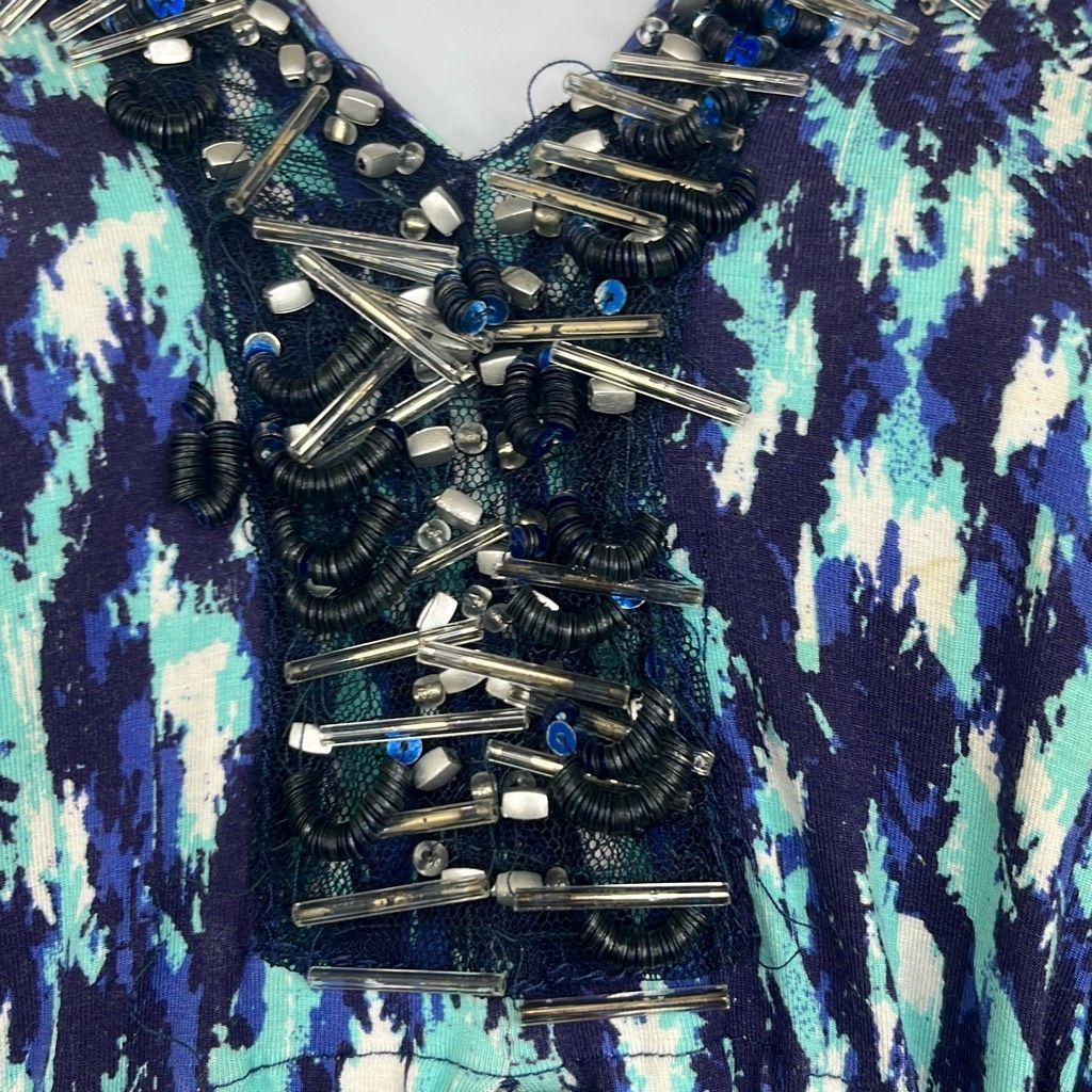 Other Cabana Life Small Blue Print Beaded Drawstring Batwing Sleev Size S / US 4 / IT 40 - 3 Thumbnail