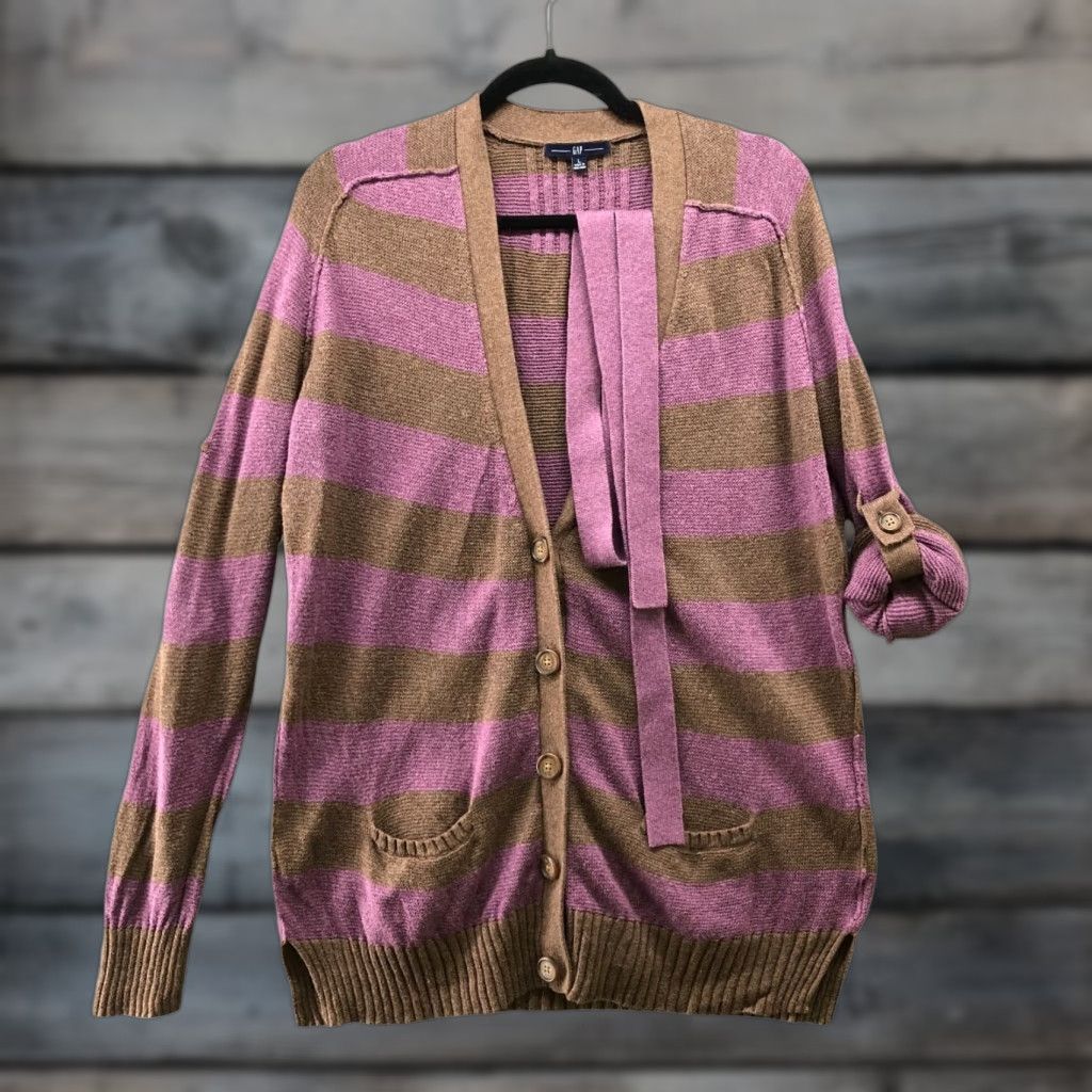 Gap Vintage Gap Womens Cardigan L V-Neck Striped Alpaca Cotton Lightweight Button Front Size L / US 10 / IT 46 - 1 Thumbnail