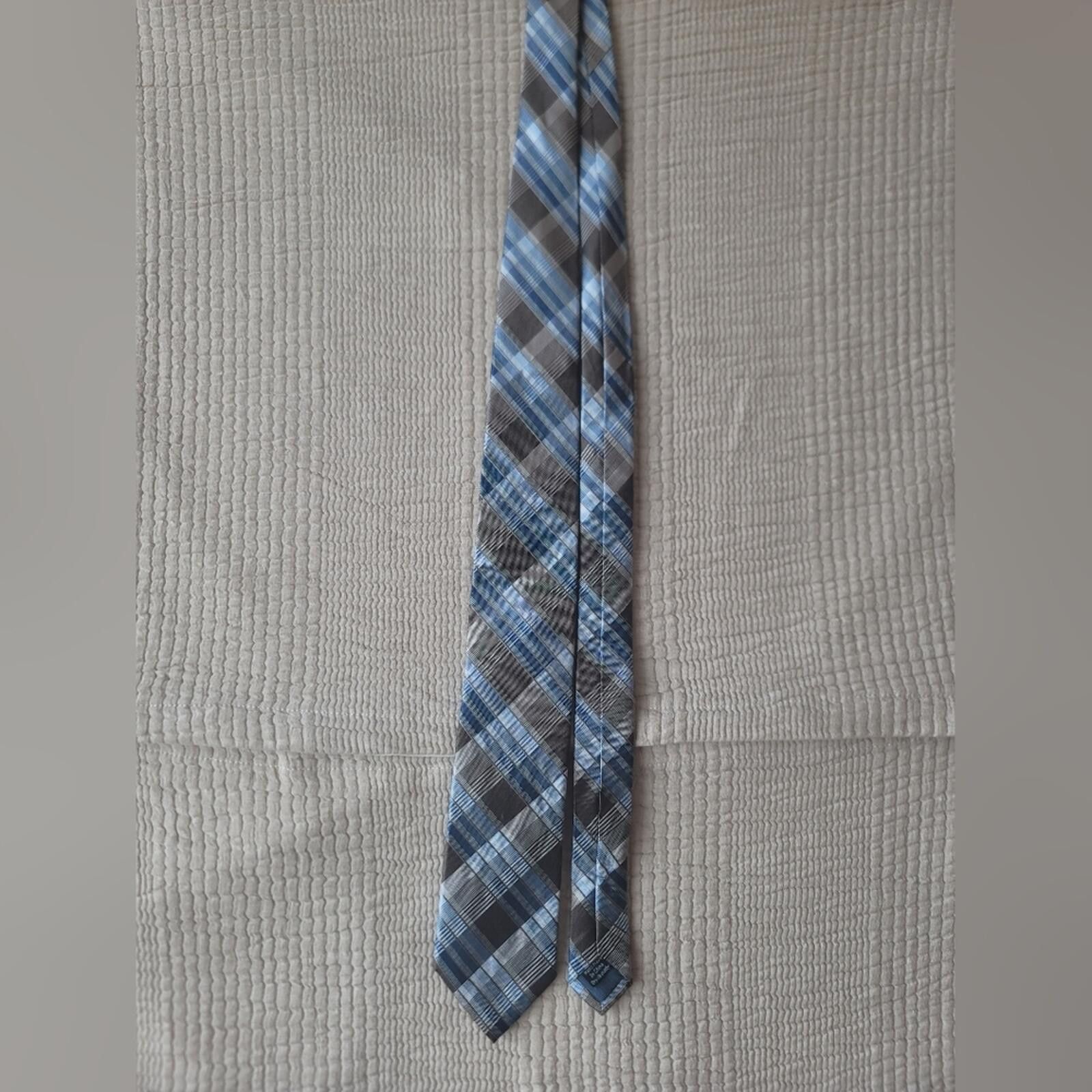 Pronto Uomo Pronto Uomo Blue and Grey Plaid Tie 100% Silk Luxury Size ONE SIZE - 1 Thumbnail