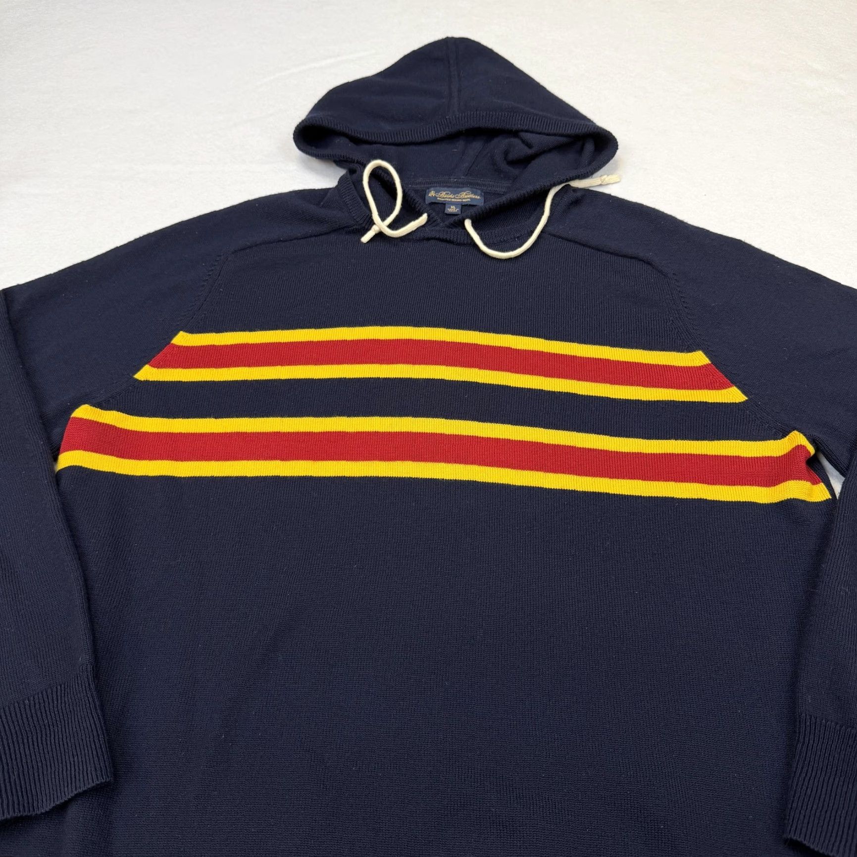 Brooks Brothers Brooks Brothers Sweater Mens XL Navy Blue Striped Merino Wool Hooded Pullover Size US XL / EU 56 / 4 - 2 Thumbnail