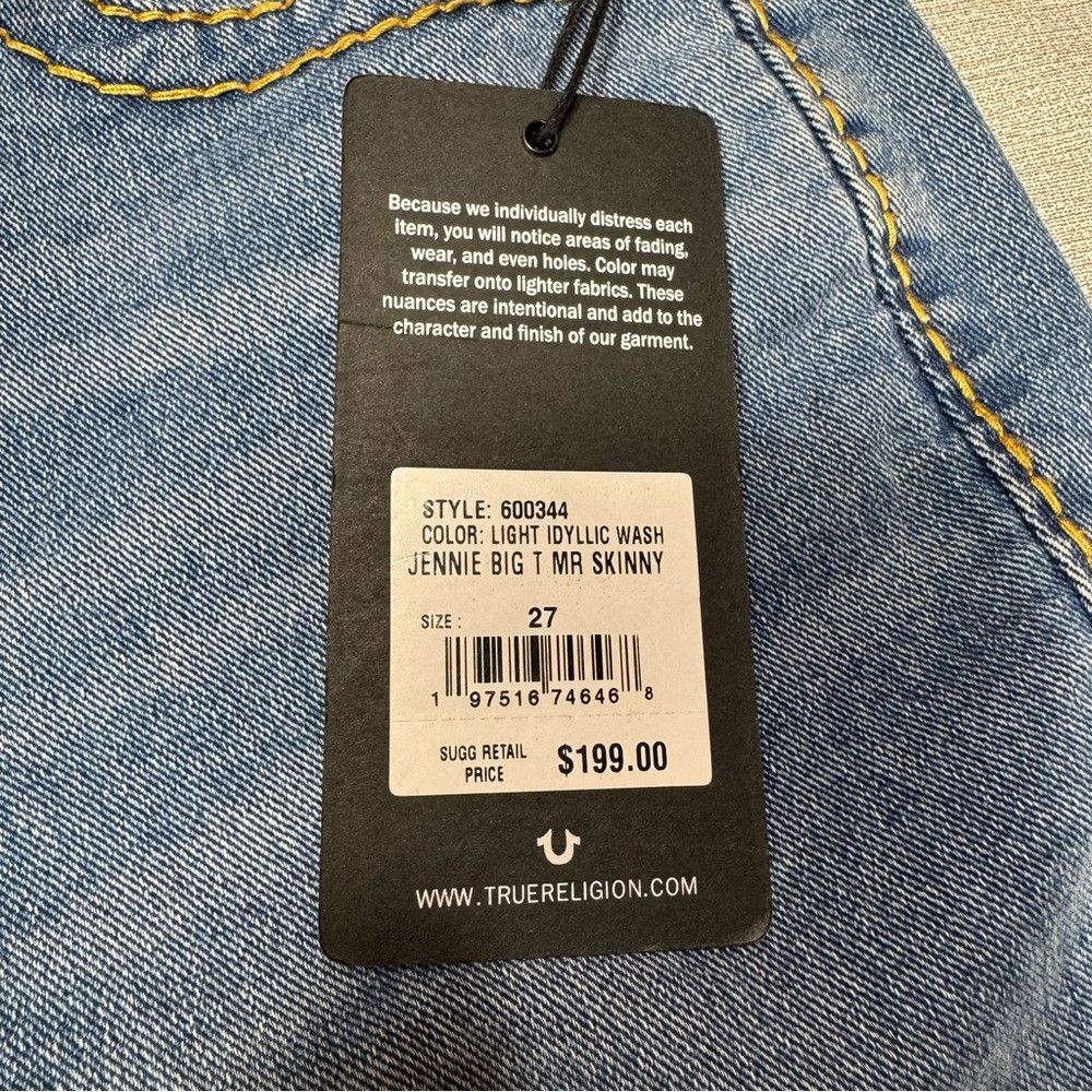 True Religion NWT New $199 True Religion JENNIE MID RISE BIG T CURVY SKIN Size 27" / US 4 / IT 40 - 6 Thumbnail