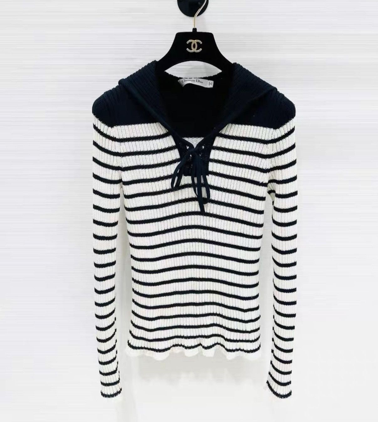 Dior Dior Black & White Striped Sailor Collar Knit Sweater J33 Size S / US 4 / IT 40 - 1 Thumbnail