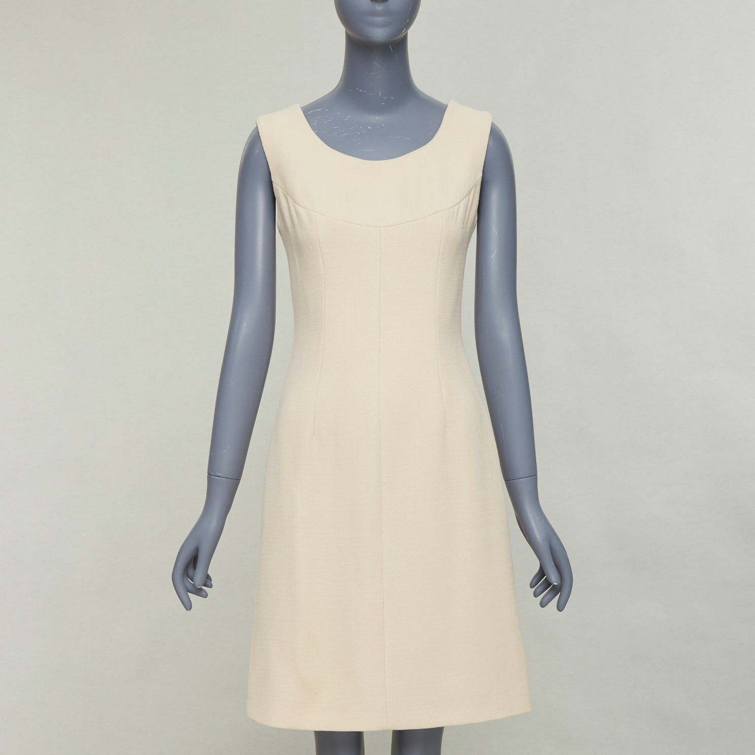 Dolce & Gabbana DOLCE GABBANA 1990s Vintage cream wool twill minimal contour seam dress IT40 M Size S / US 4 / IT 40 - 1 Thumbnail