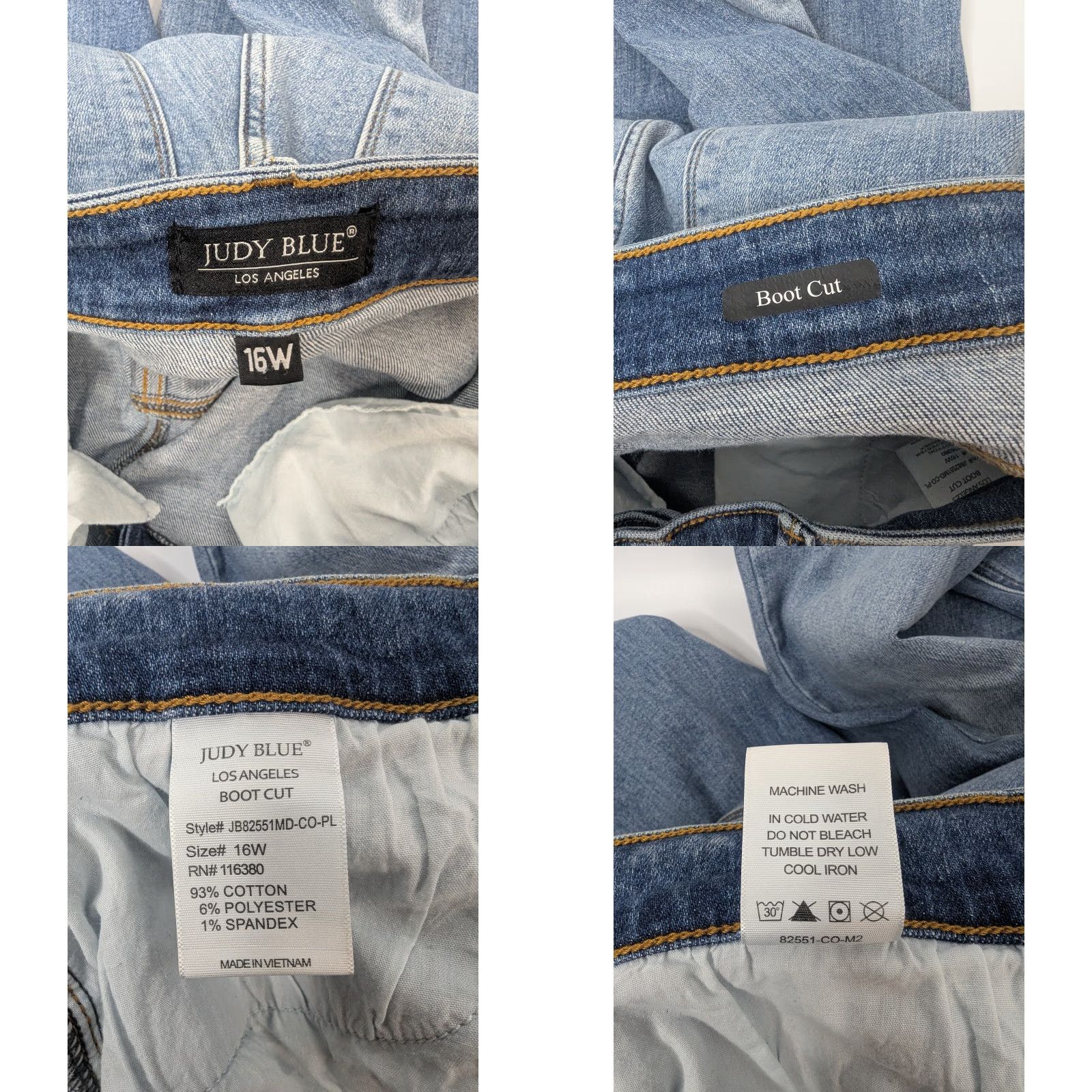 Vintage Judy Blue Jeans Boot Cut Button Fly Women's 16W High Rise Stretch JB82551MD Size 38" / US 16 / IT 52 - 9 Thumbnail