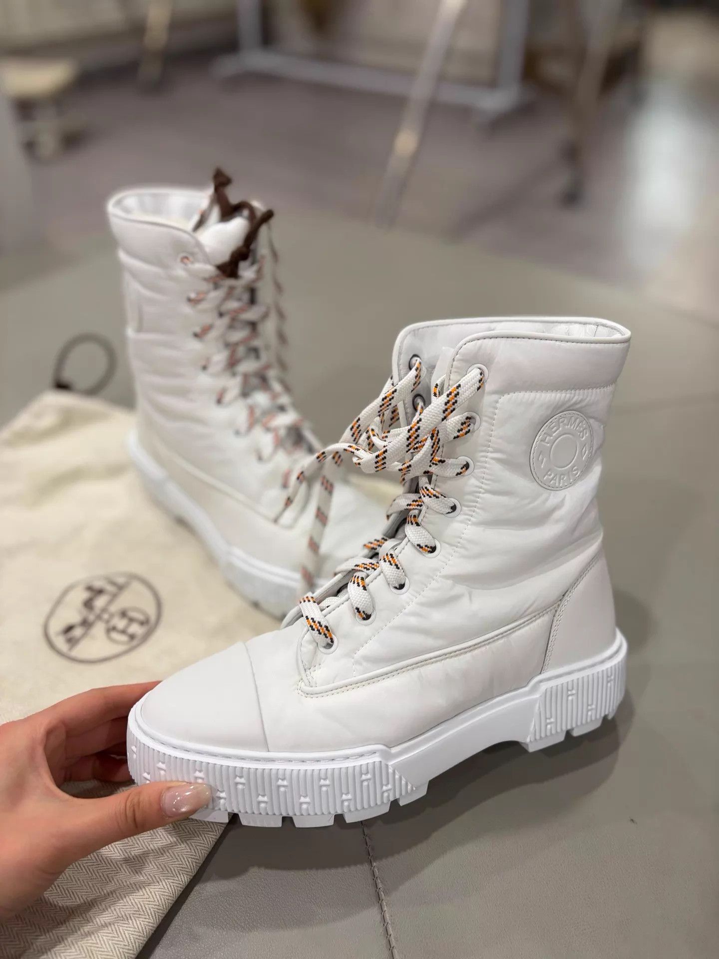 Hermes Hermes FW White Platform Martens new 37.5 EU Size US 7 / IT 37 - 4 Thumbnail
