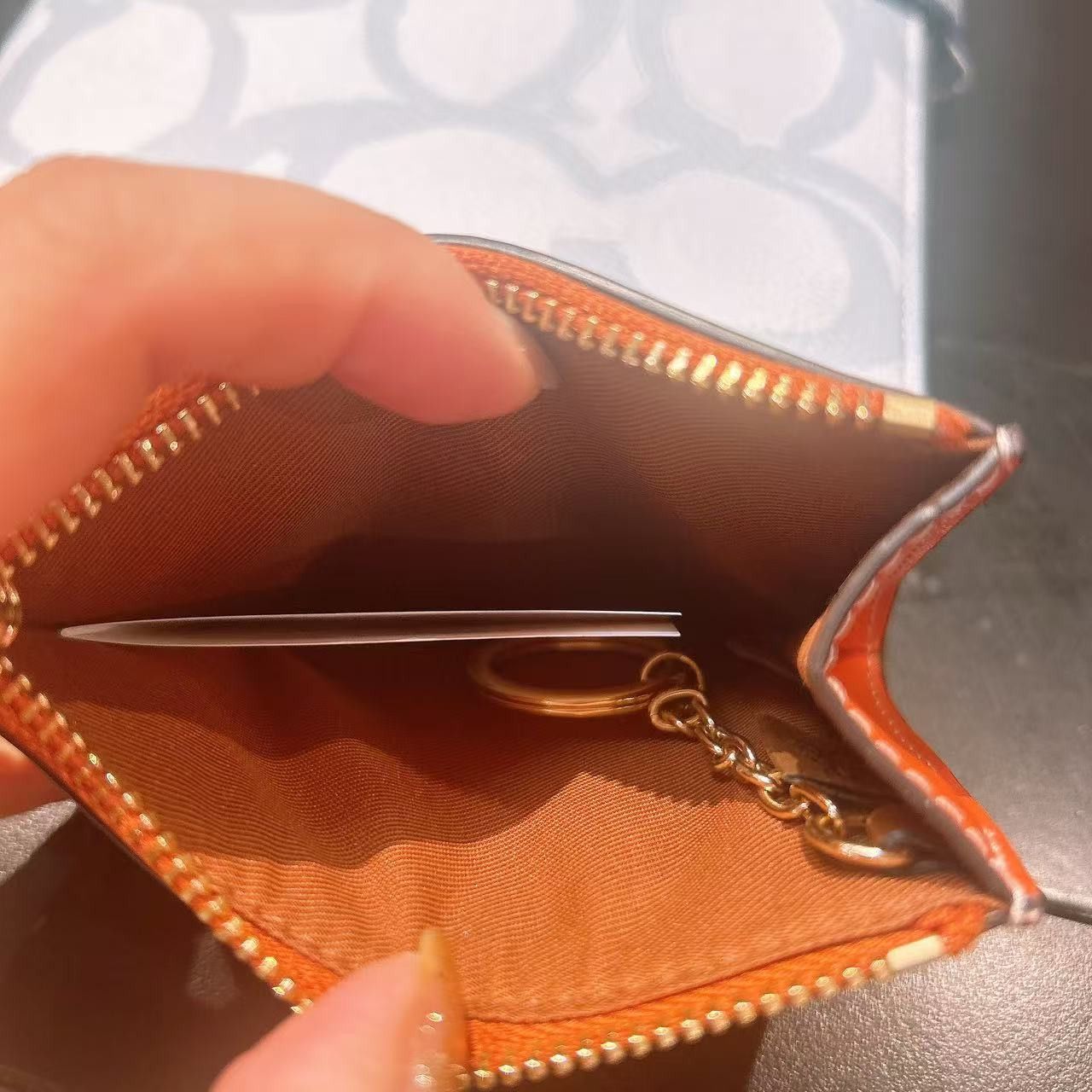 Coach Mini Skinny Id Case With Orange Print CAR21 Size ONE SIZE - 4 Thumbnail