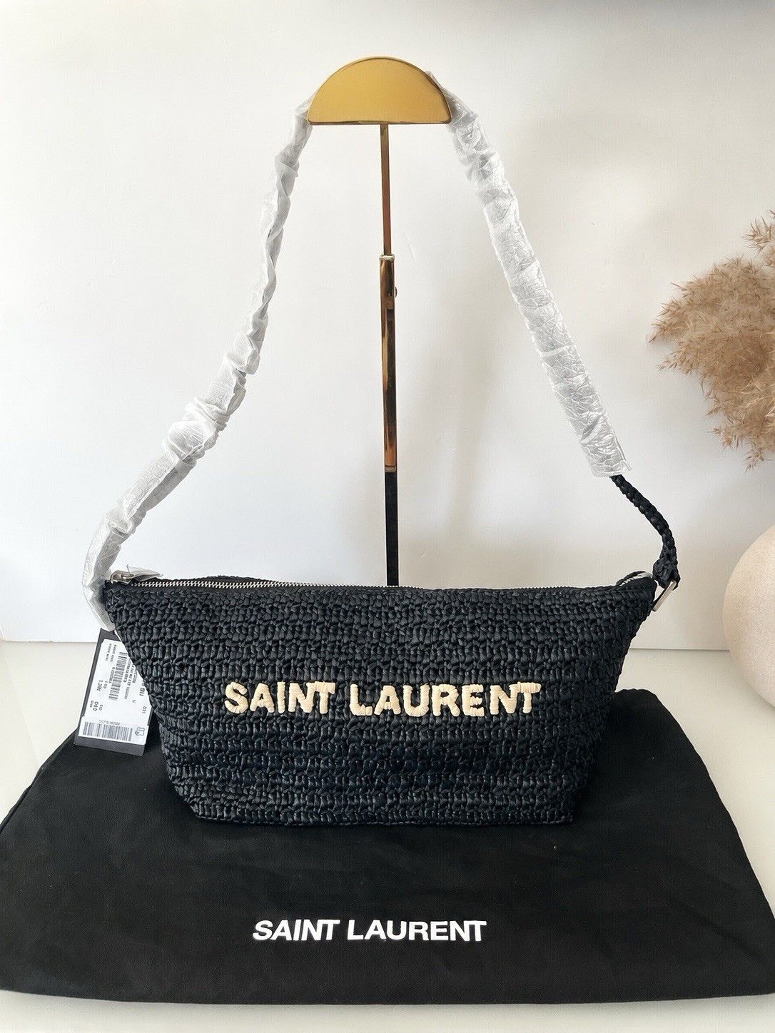 Saint Laurent Paris le raffia shoulder bag black Size ONE SIZE - 1 Thumbnail