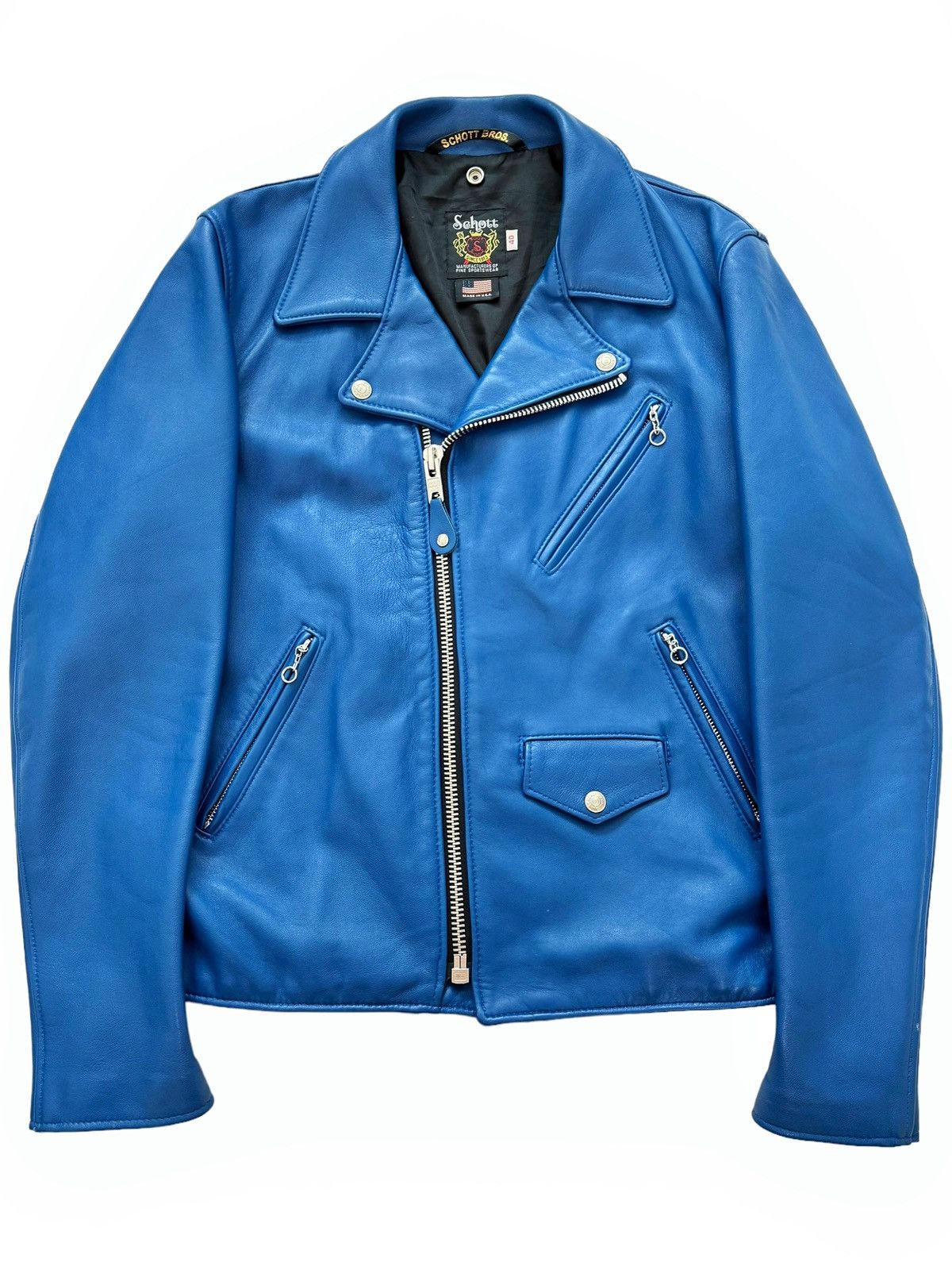 image of Schott Blue Lambskin Double Perfecto Rider Biker 228Us, Men's (Size Medium)