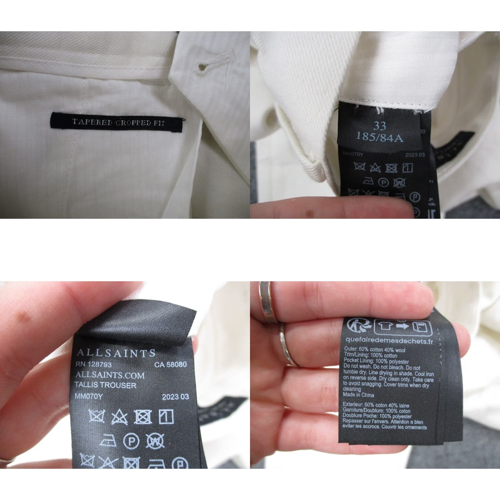Allsaints Allsaints Mens 33 White Chino Tapered Cropped Performance Golf Business Size US 28 / EU 44 - 8 Thumbnail