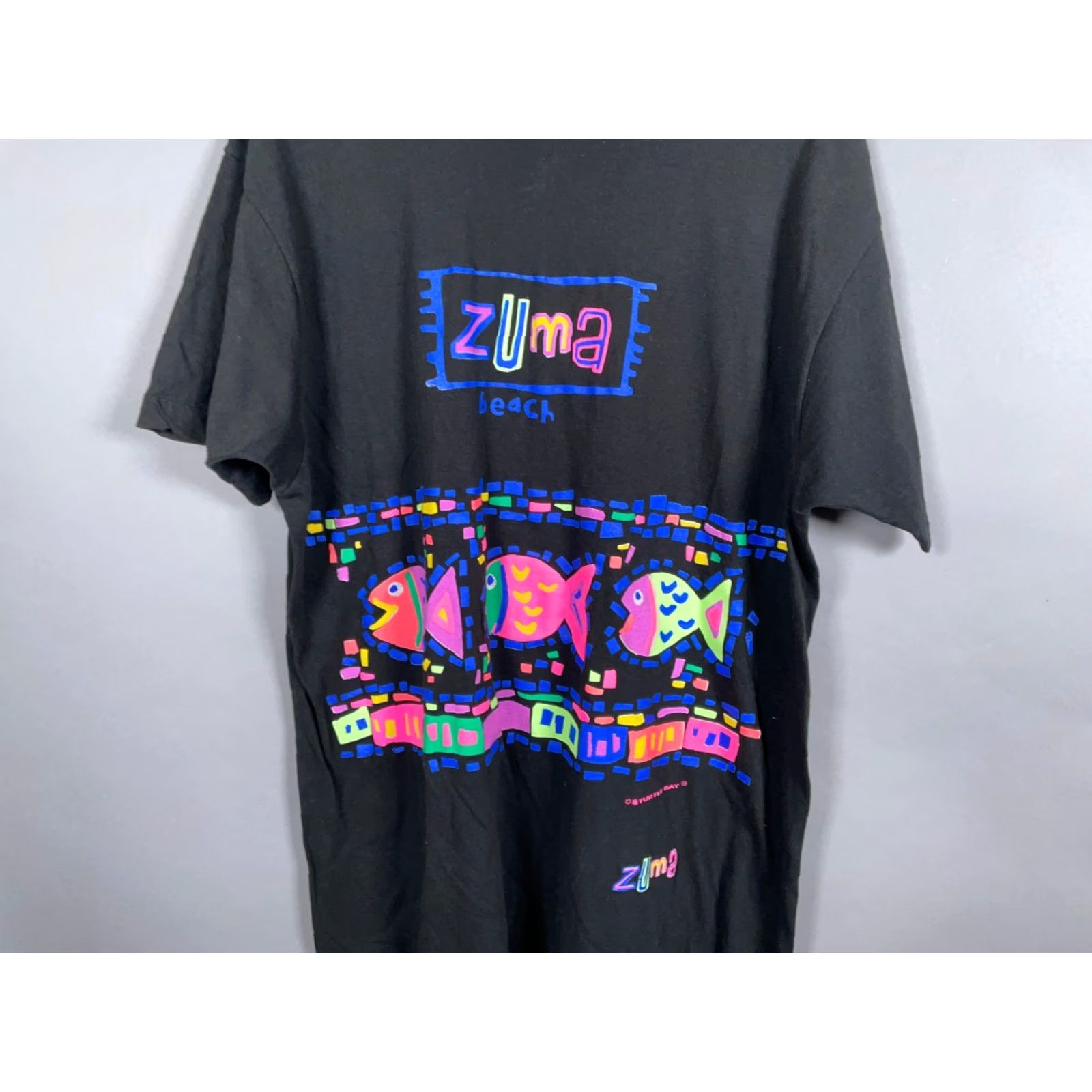 Vintage VINTAGE Screen Stars 1980s T-Shirt Adult XL Black Neon Fish Graphic Print City Beach Retro Men's Size US XL / EU 56 / 4 - 4 Thumbnail