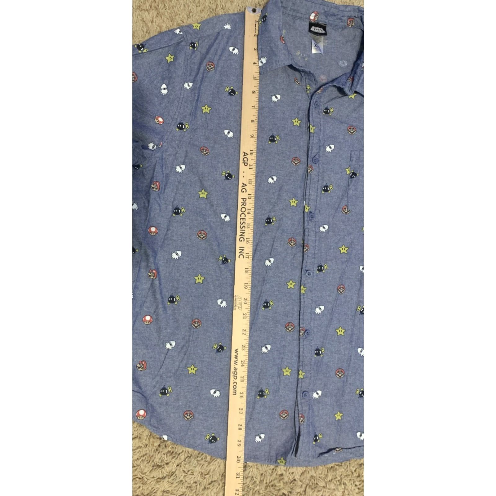 Nintendo Super Mario Button-Up Shirt 2XL Men Blue Short Sleeve Collared Casual Graphic Print Nintendo 1700 Regular Fit Household Active Retro Gaming Size US XXL / EU 58 / 5 - 6 Thumbnail