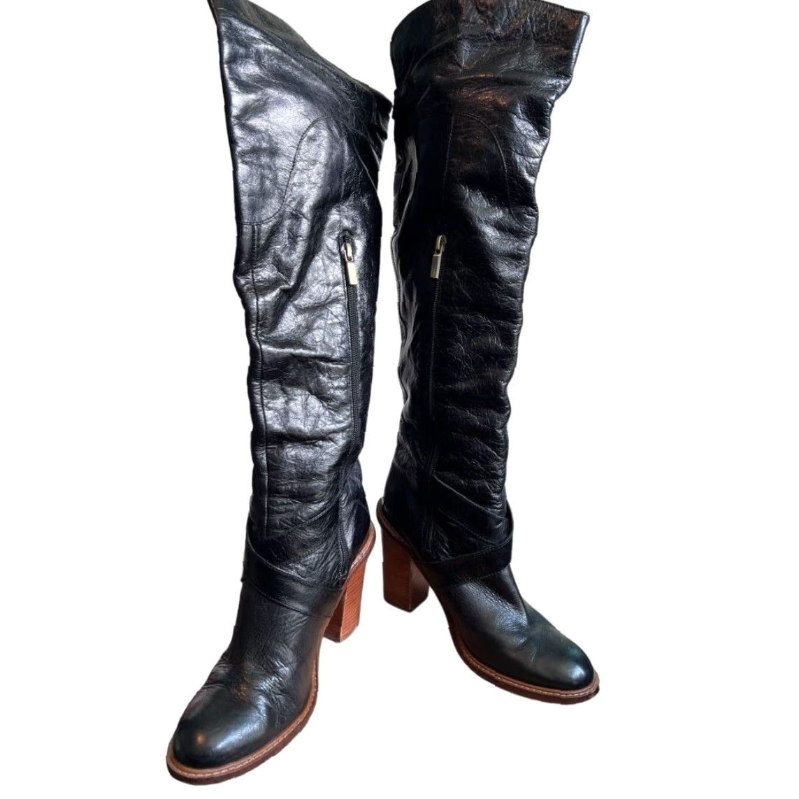 Vintage Boutique Women's Charissa Black Leather Over the Knee Buckle Heeled Boot Size 8M Size US 8 / IT 38 - 2 Thumbnail