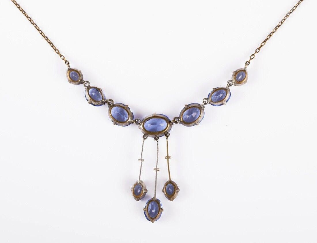 Designer Art Deco Brass and Blue Paste Drop Necklace Size ONE SIZE - 4 Thumbnail