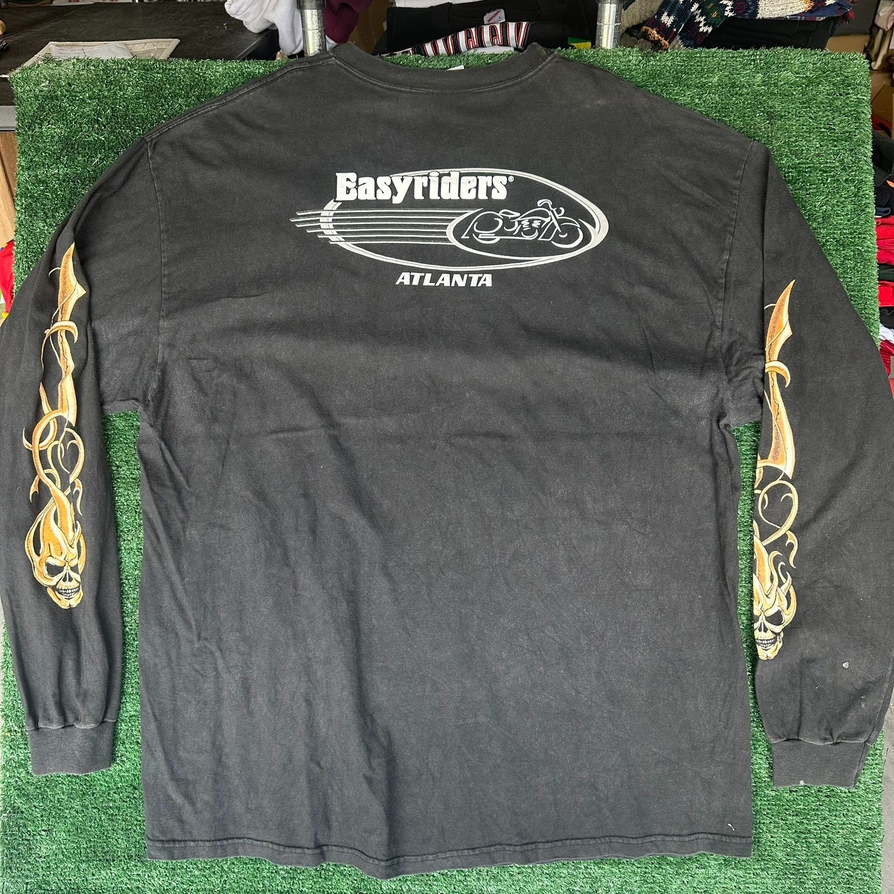 Hanes Vintage 90s Easyriders Flame Skull T-Shirt Long Sleeve Goth Size US XXL / EU 58 / 5 - 5 Thumbnail