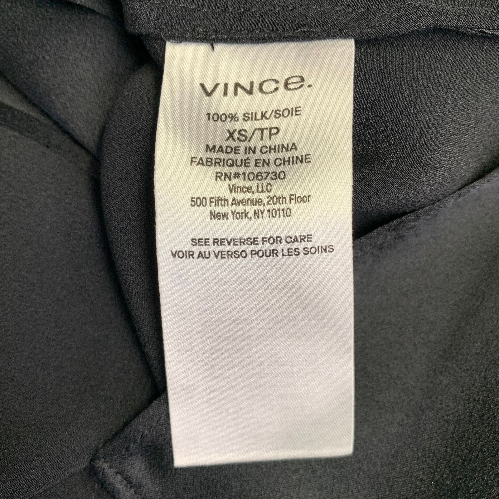 Vince VINCE XS Black Silk Satin Short Sleeve Crew Neck Casual Top Size XS / US 0-2 / IT 36-38 - 5 Thumbnail