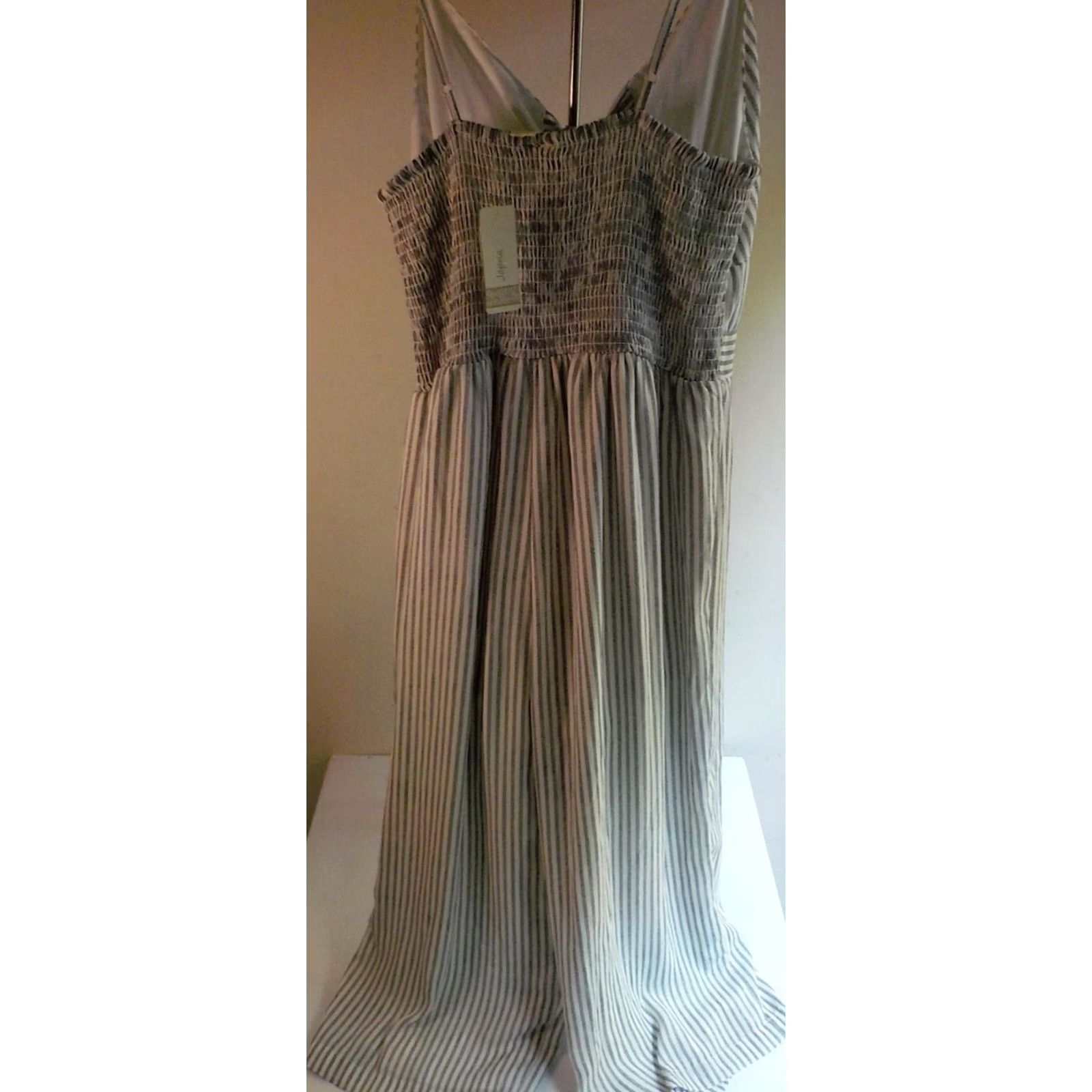 Vintage JAPNA Spaghetti Strap Striped Jumpsuit W/Elasticized Back Blue/Ivory Poly NWT Large Womens Size 36" / US 14 / IT 50 - 4 Thumbnail