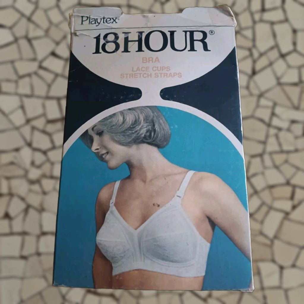 Vintage Playtex 18 Hour Bra Wireless Lace Cups 34C White Floral 1960S Womens Mint In Box