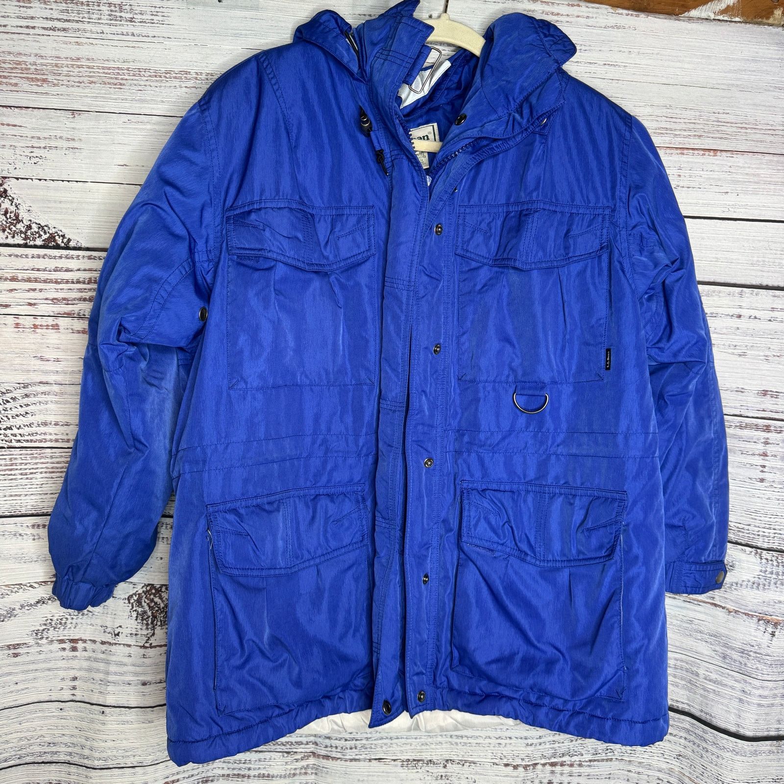 L.L. Bean Women’s Petite Medium Blue Hooded Utility Jacket