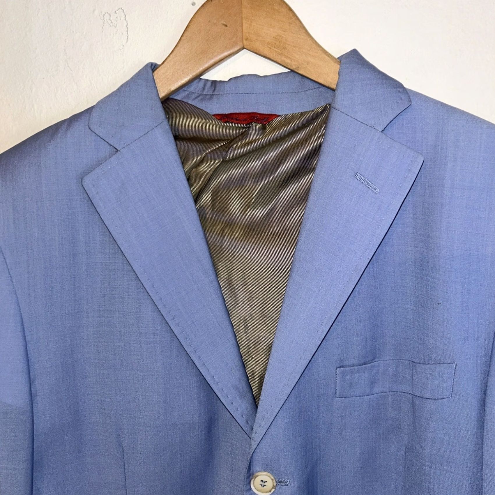 Vintage GINO SARTORE Blazer Jacket Wool Solid Sky Blue Single-Breasted Button-Down Wool Lining Regular Men EUC 52 Size 52 Gray Vintage No Size 52R - 4 Thumbnail