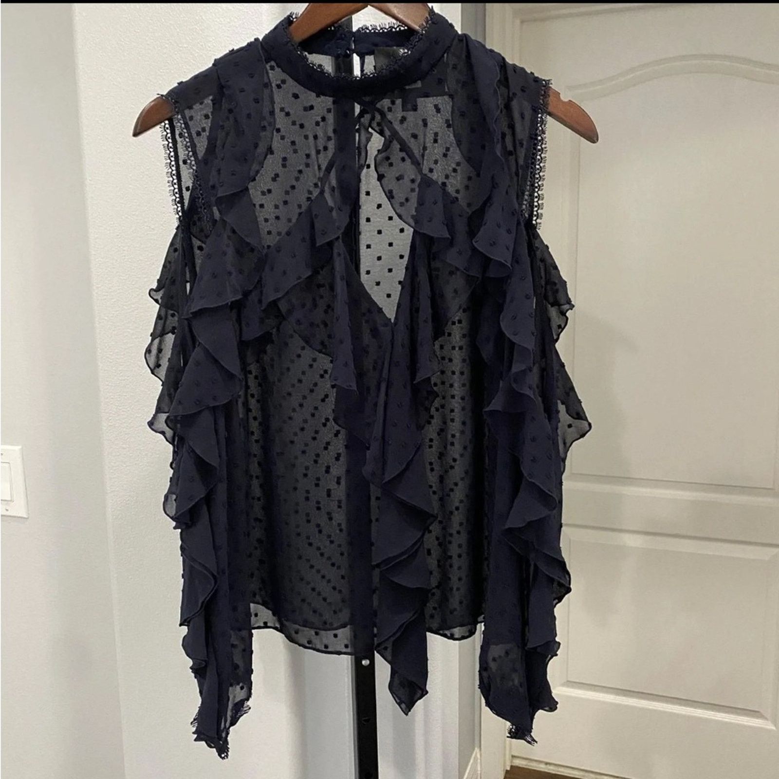 NICHOLAS 136 Nicholas $695 Navy Ruffle Trim Blouse Size 2 Size XS / US 0-2 / IT 36-38 - 7 Thumbnail