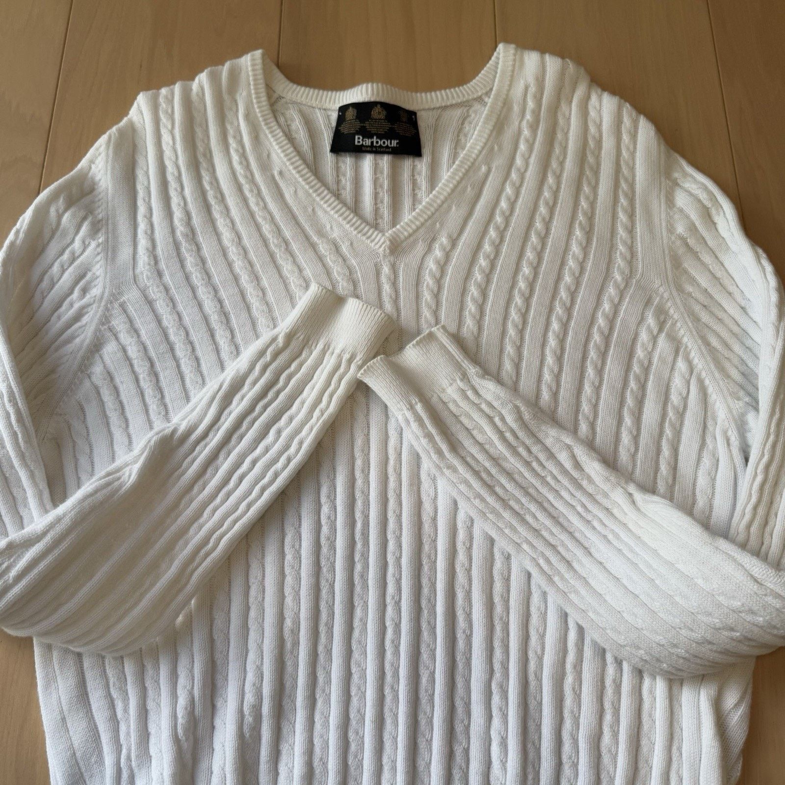 Barbour Barbour Cable Knit Sweater Women's 16 White Cotton Pullover Size XXL / US 16-18 / IT 52-54 - 4 Thumbnail