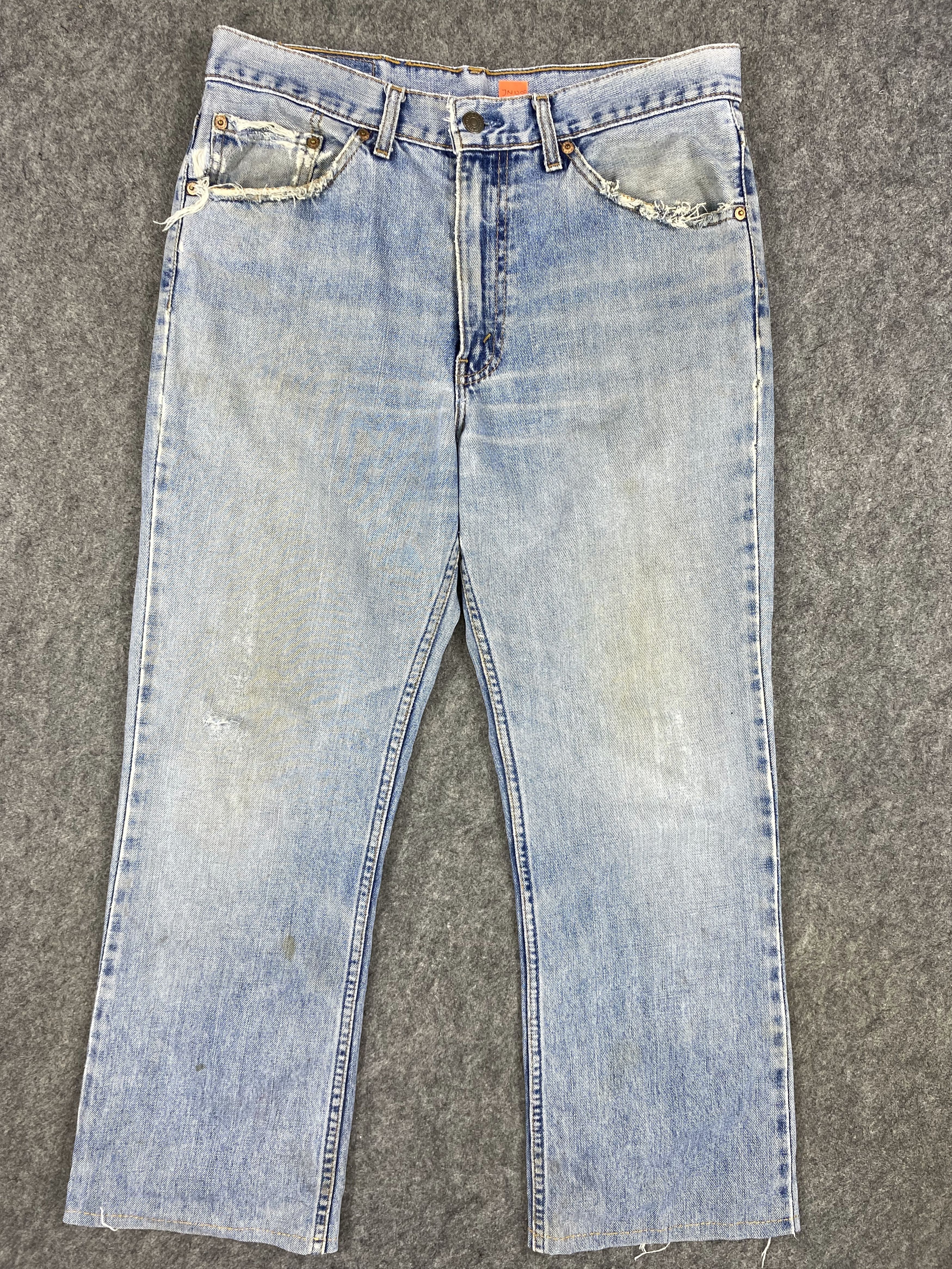 image of Distressed Denim x Hype Mid Blue Vintage Levi's 517 Flare 33X26 Denim -Jn1208, Men's