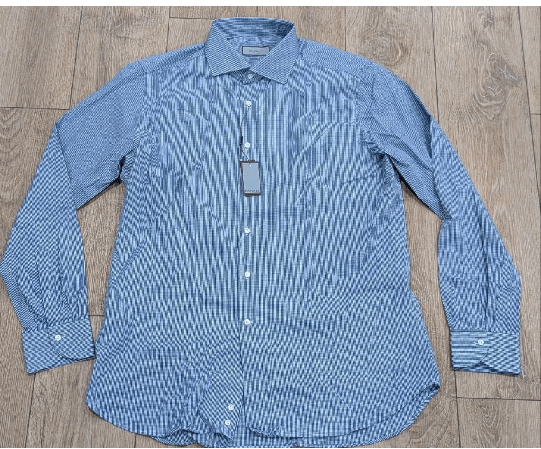 Canali CANALI Gingham Dress Shirt Navy Blue 40 US 15.75 Size US M / EU 48-50 / 2 - 1 Thumbnail