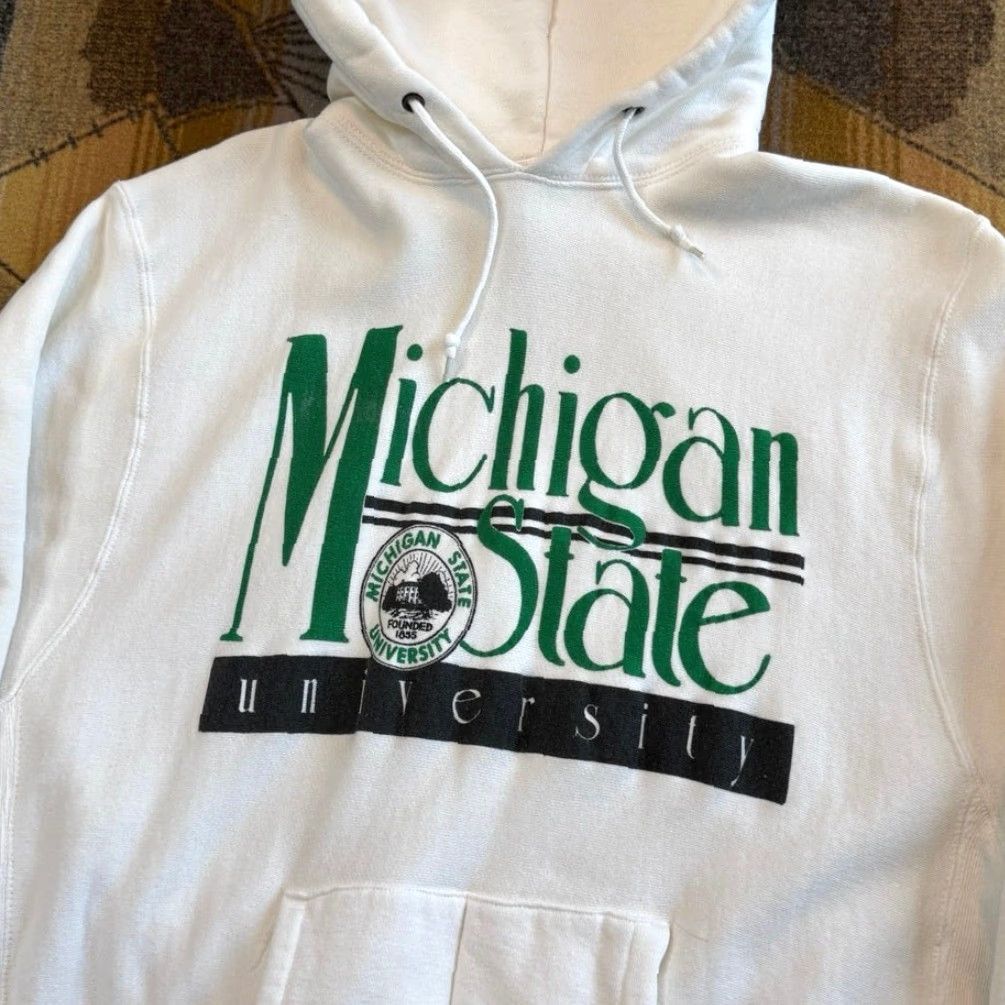 Vintage VINTAGE Michigan State University Hoodie Sweatshirt Mens Large PullOver 80s 90s College Sports White Long Sleeve Size US L / EU 52-54 / 3 - 2 Thumbnail