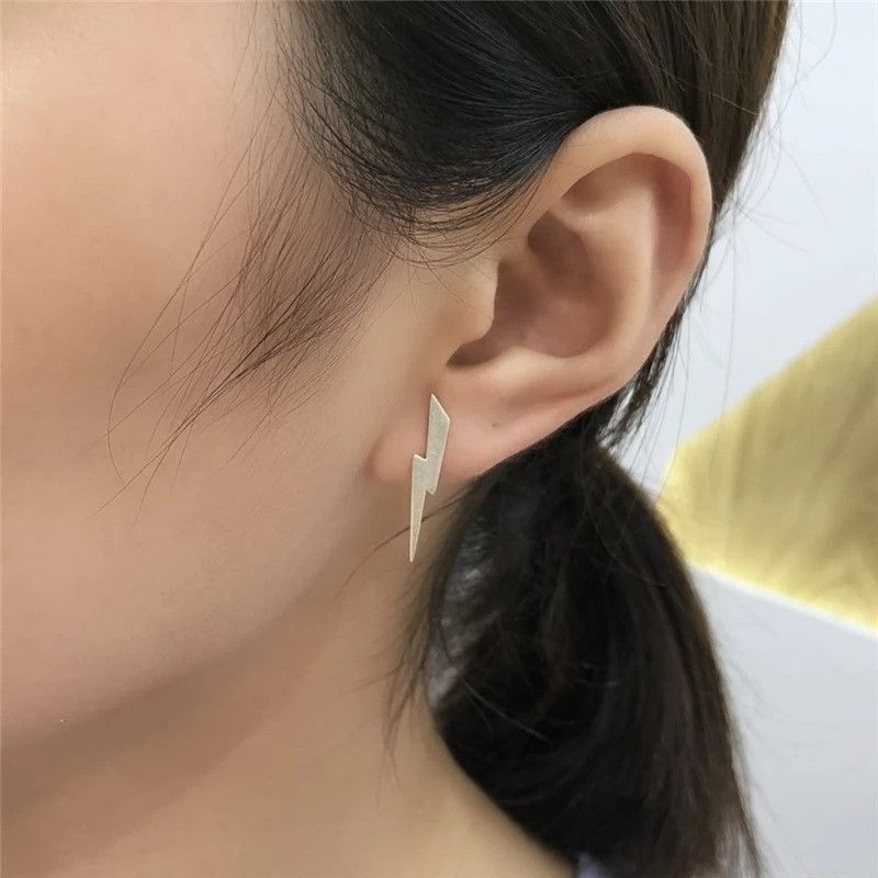 Jewelry Silver Lightning Stud Earrings 925 Sterling Ear Charms Size ONE SIZE - 1 Thumbnail