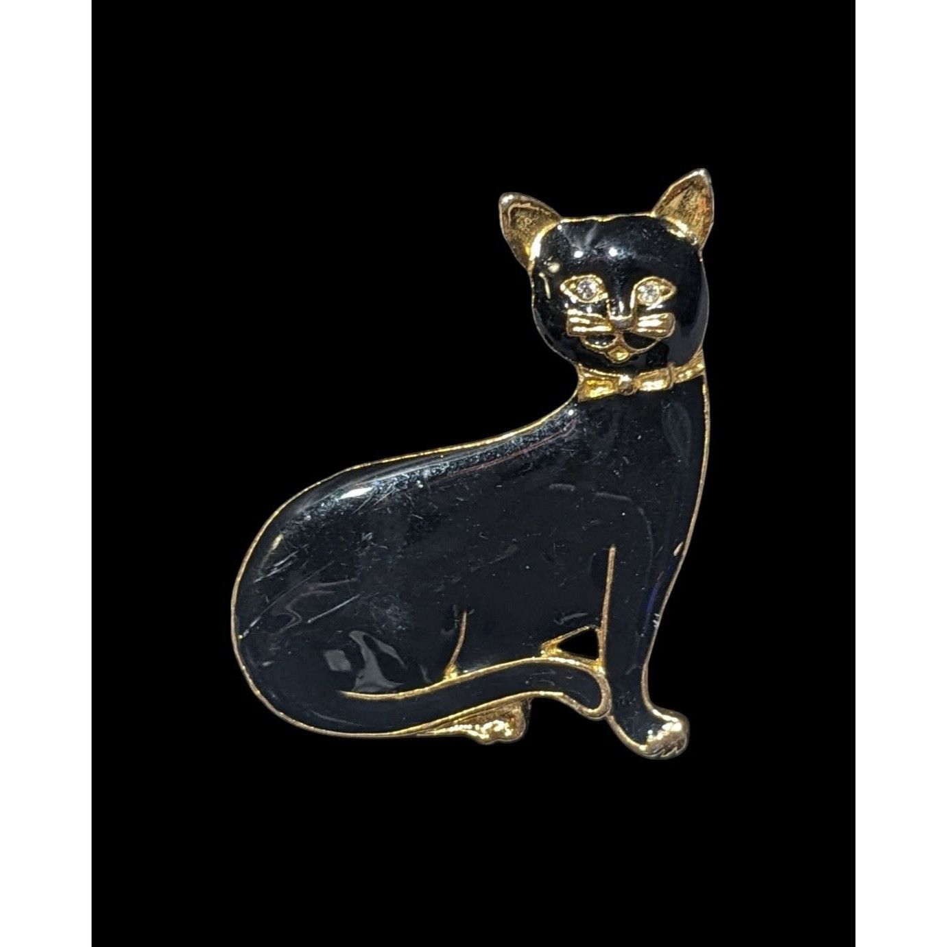 Other Vintage Cat Black Enamel And Gold Tone Brooch With Rhineston Size ONE SIZE - 1 Thumbnail