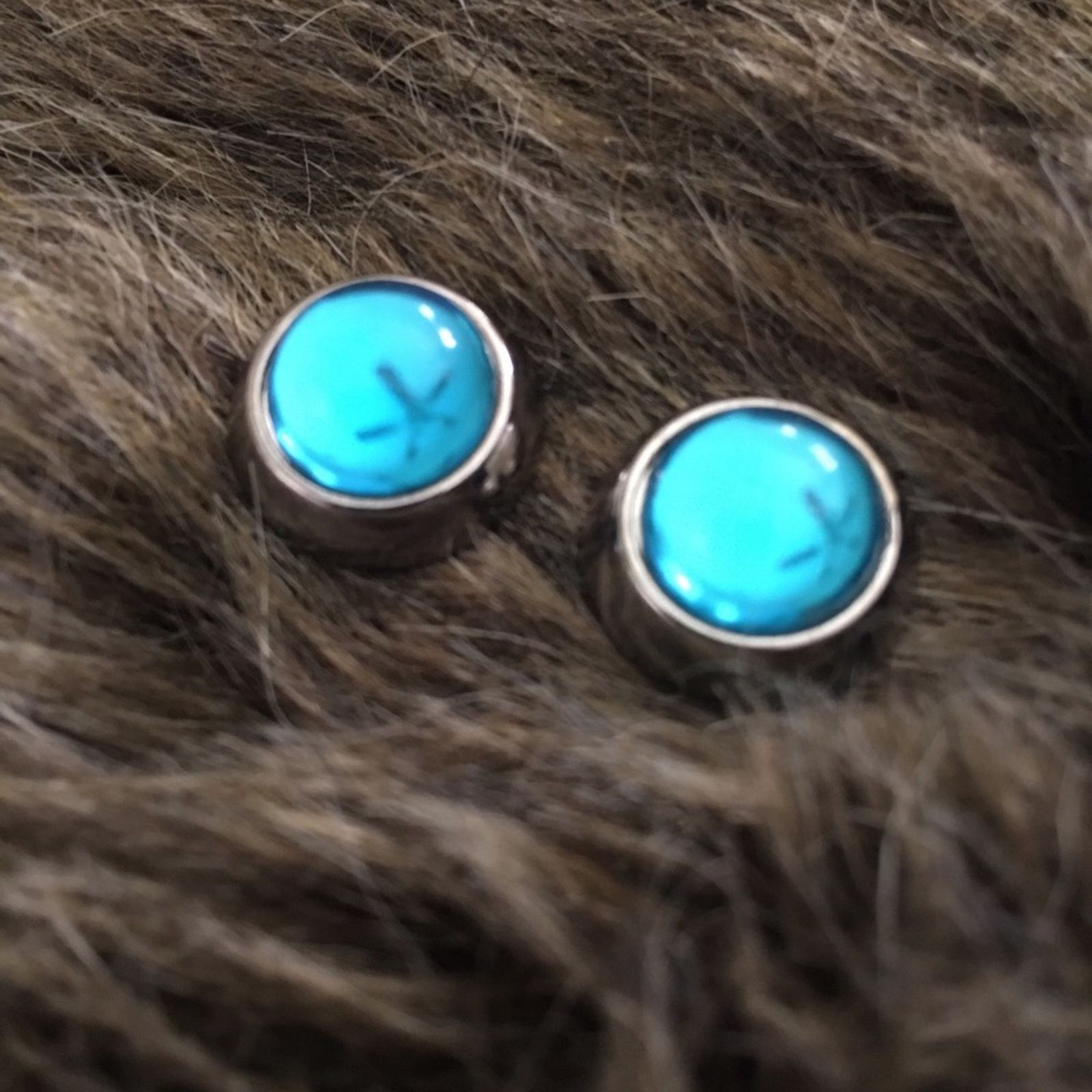 Vintage Vintage blue glass cabochon mirror finish earrings Size ONE SIZE - 6 Thumbnail