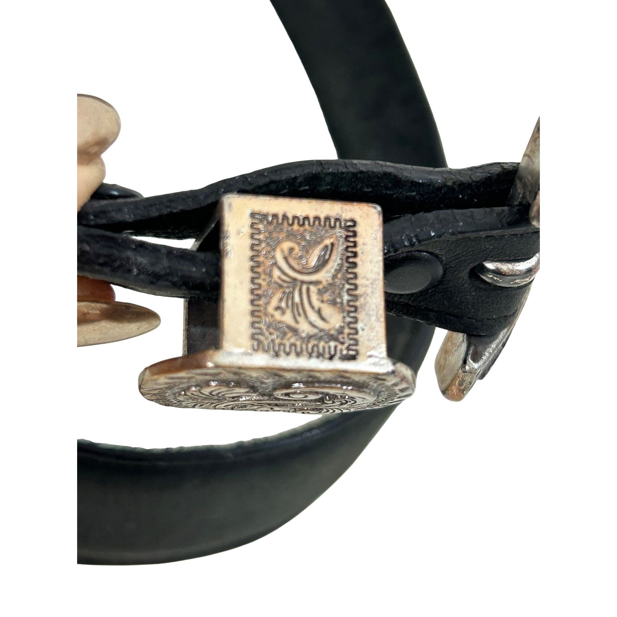 Justin Justin Belt Black 30 Vtg Leather USA Silver-plated 1993 Eng Size ONE SIZE - 20 Thumbnail