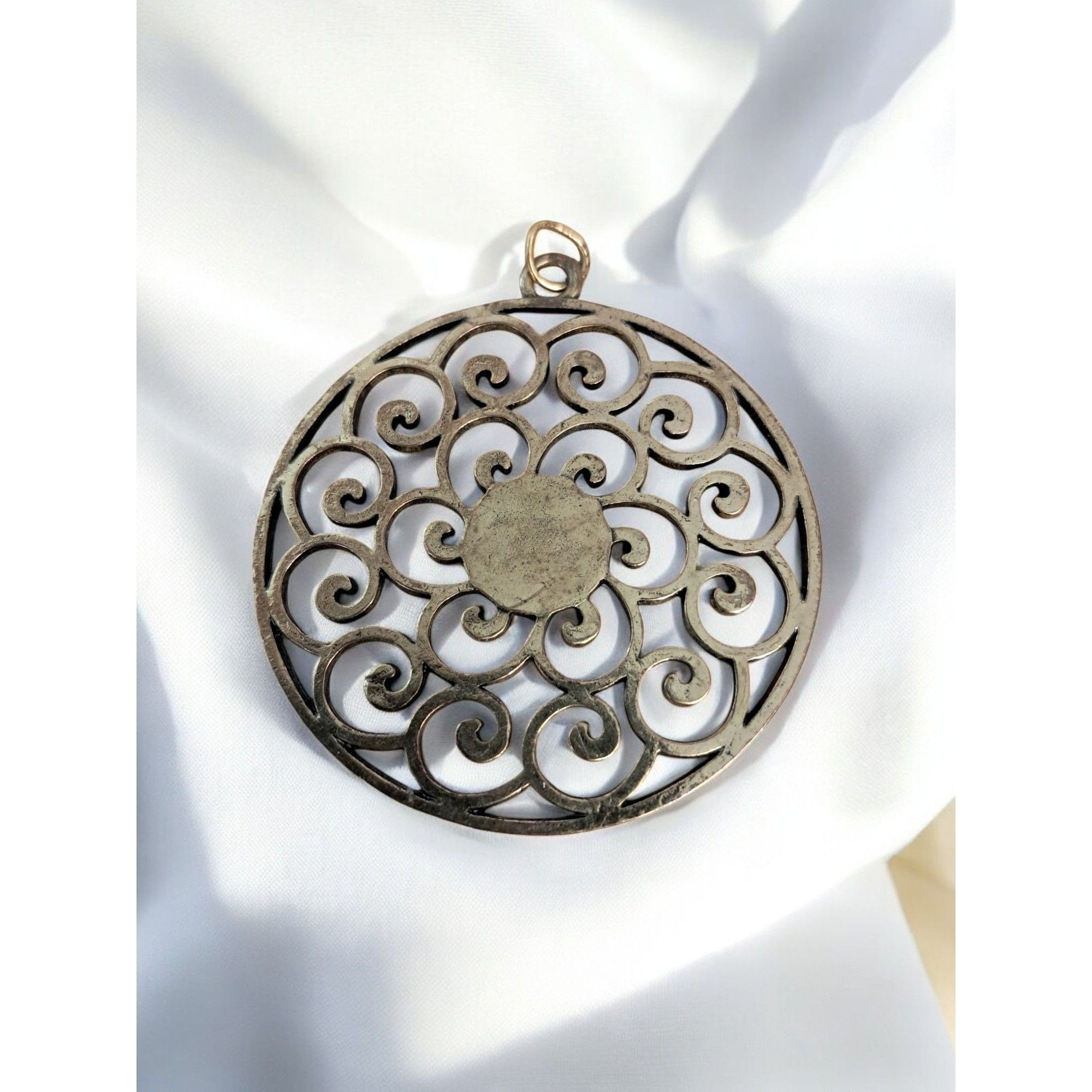 Other Antique-Style Filigree Metal Pendant—2" Round Size ONE SIZE - 2 Thumbnail