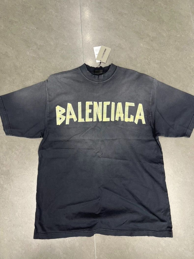 Balenciaga Balenciaga Washed tape short sleeve yellow logo Size US M / EU 48-50 / 2 - 1 Thumbnail