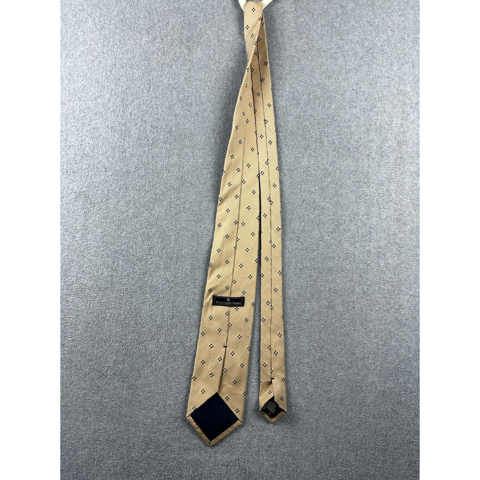 Ermenegildo Zegna VINTAGE Ermenegildo Zegna Tie Mens Tan Navy Micro Square Pattern Cotton Silk Made Italy Size ONE SIZE - 6 Thumbnail