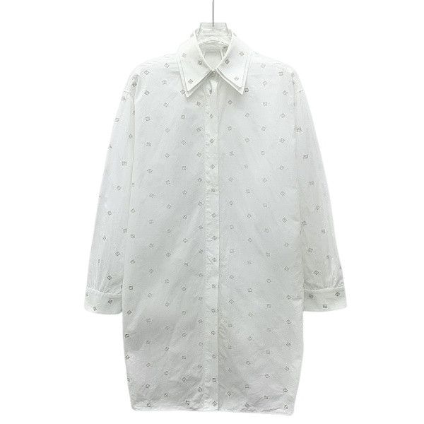fendi white shirt dress Fendi White Long-Sleeve Shirt Dress with Pockets and Logo Detail Size   Sellier
