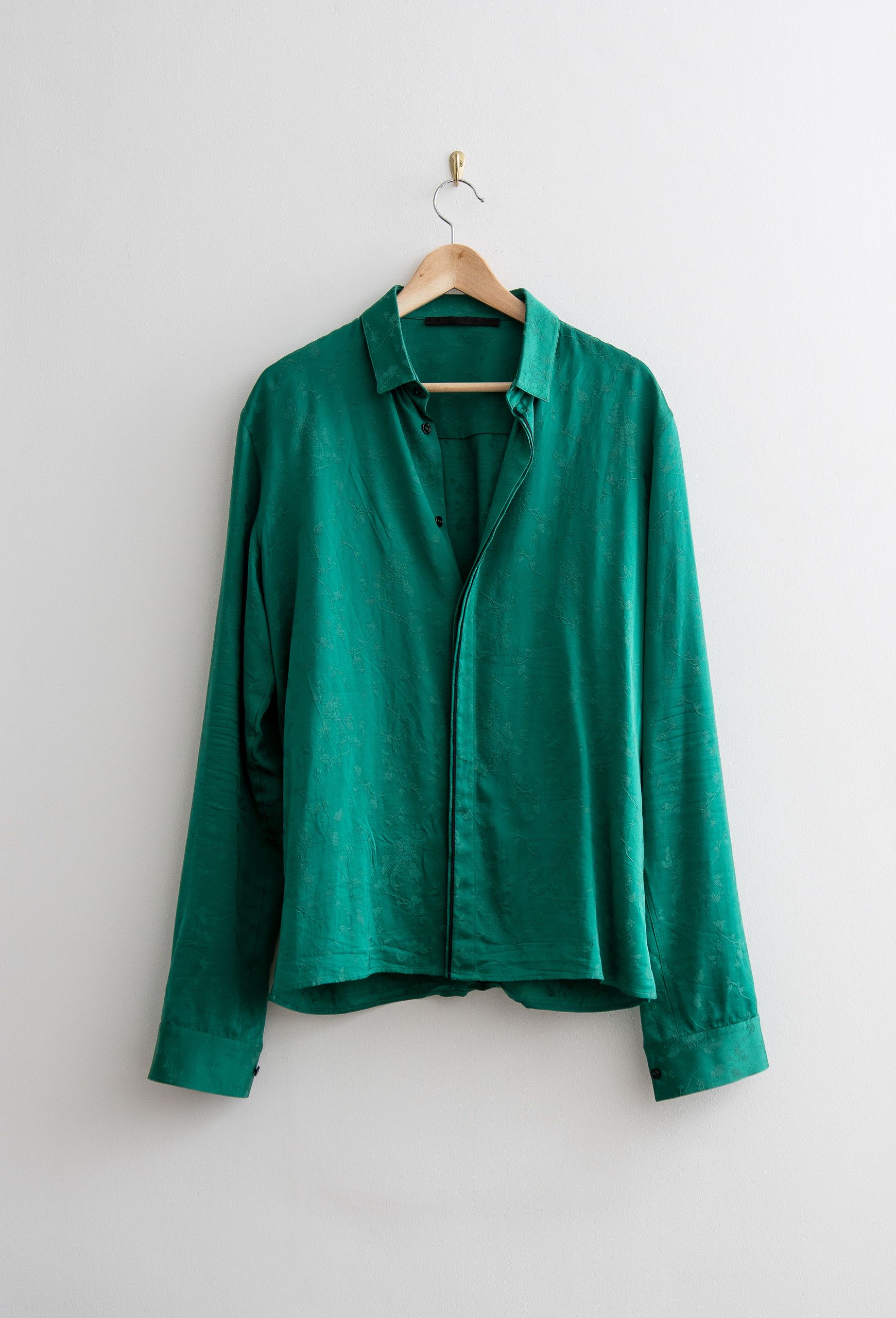 【正規店出品】HAIDER ACKERMANN SHIRT MERCURE GREEN Haider Ackermann Green Silk Classic Shirt Haider Ackermann