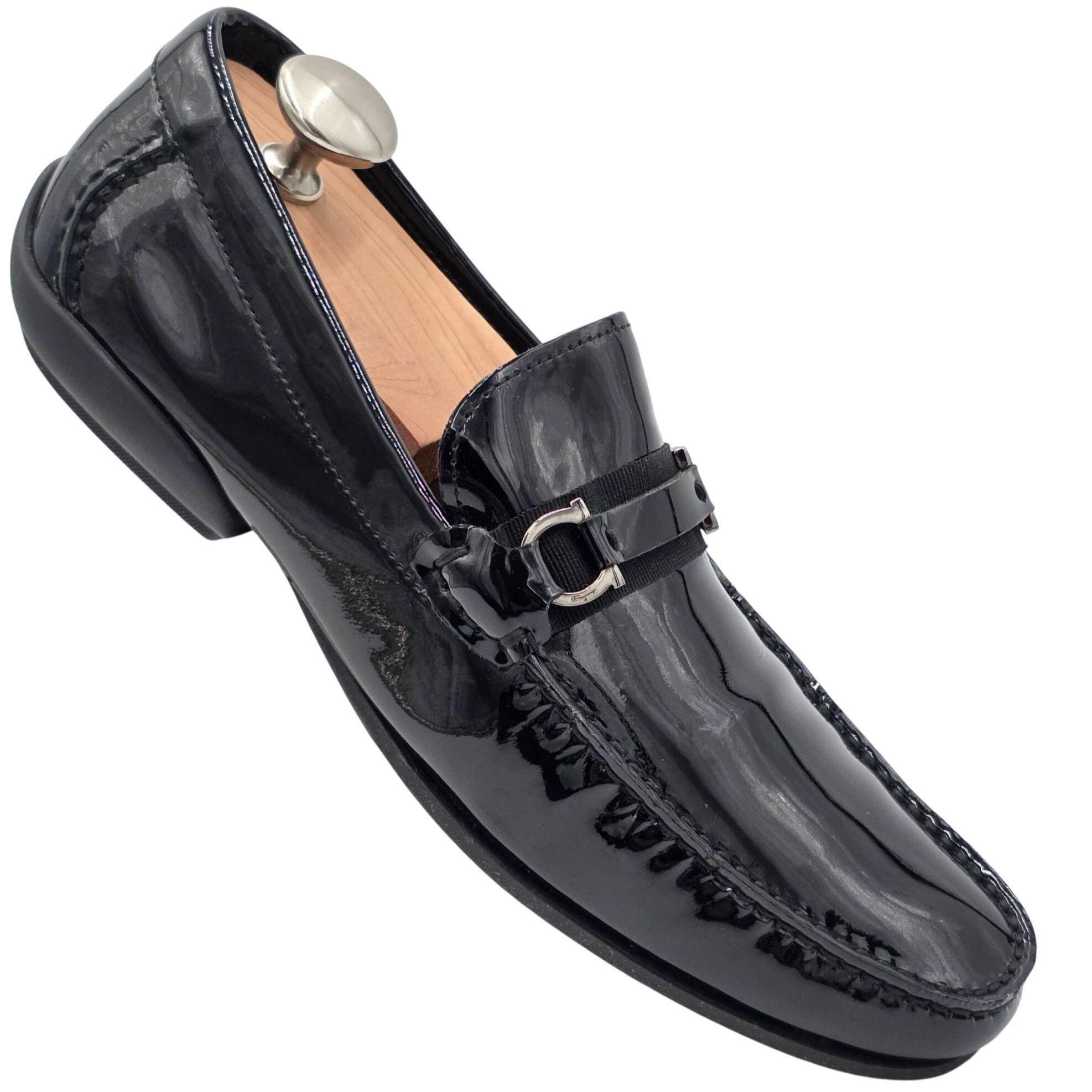 Salvatore Ferragamo Salvatore Ferragamo Mens 8D Black Patent Leather Gancini Bit Size US 8 / EU 41 - 1 Thumbnail