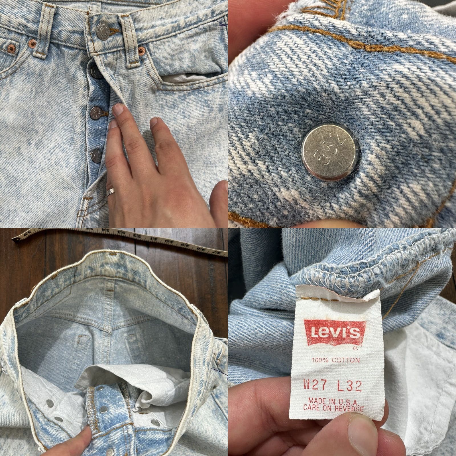 Levi's VINTAGE Levi's 501 Jeans 90s Straight Button Fly 27x32 Blue Cotton Denim USA Tag Mens Size US 27 - 8 Thumbnail